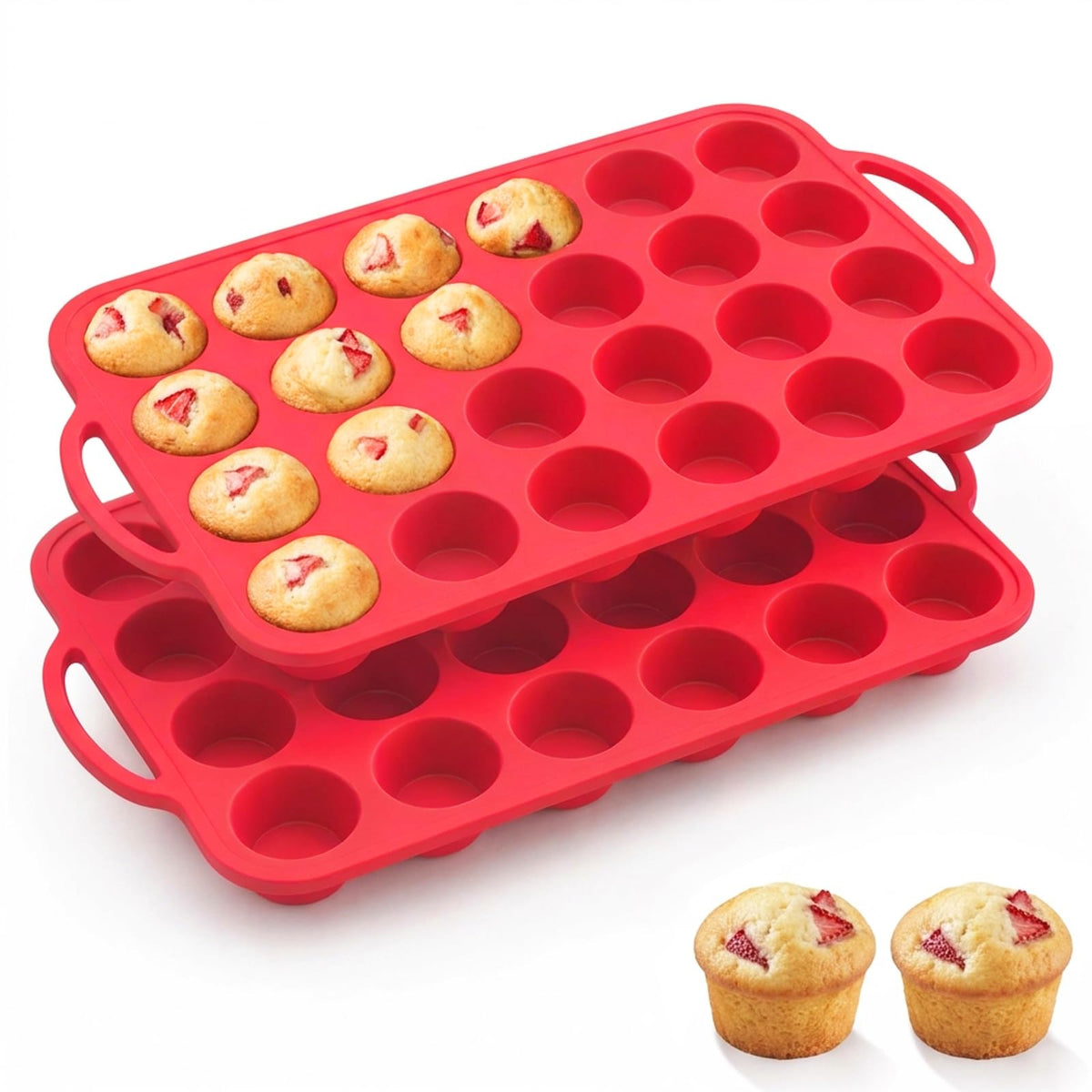 Redfly 2 Pack Silicone Muffin Pans for Baking & Cupcake Pan - 12 Cup Regular Size Silicone Molds, BPA Free Egg Bites Mold