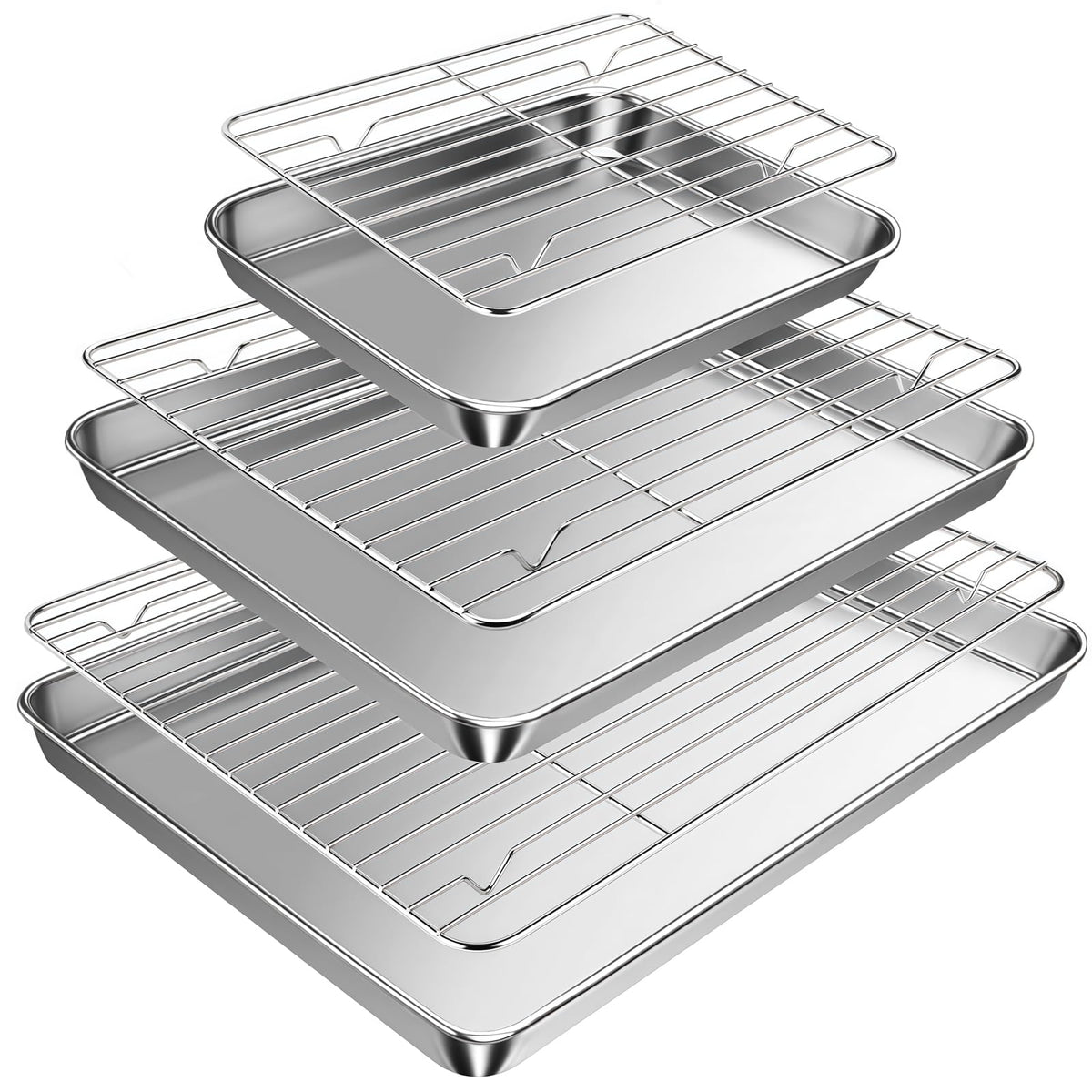 Baking Sheet with Rack Set (2 Pans + 2 Racks), 16 x 12 x 1 Inch Stainless Steel Cookie Sheet Baking Pan Tray with Cooling Rack, Jelly Roll Pan with Wire Rack, Warp Resistant & Heavy Duty & Rust Proof