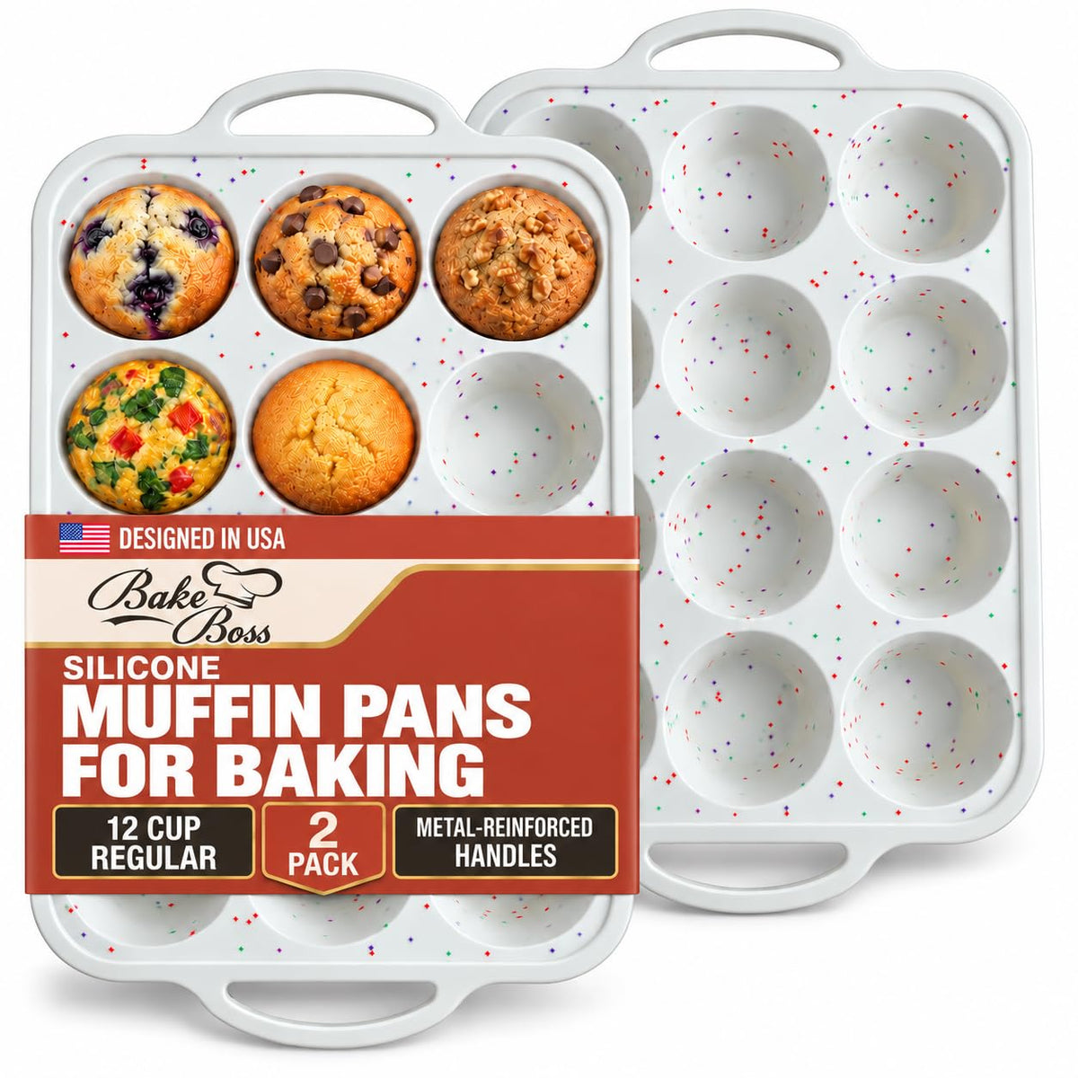 Silicone Muffin Pans, 2-Pack Regular 12 Cup & Mini 24 Cup, BPA-Free