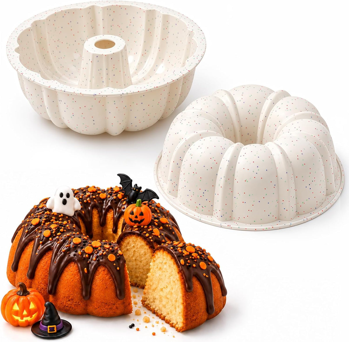 Vinino 10 Inch Silicone Cake Pans, Gelatin Dessert Molds, 2 Pack, Cream