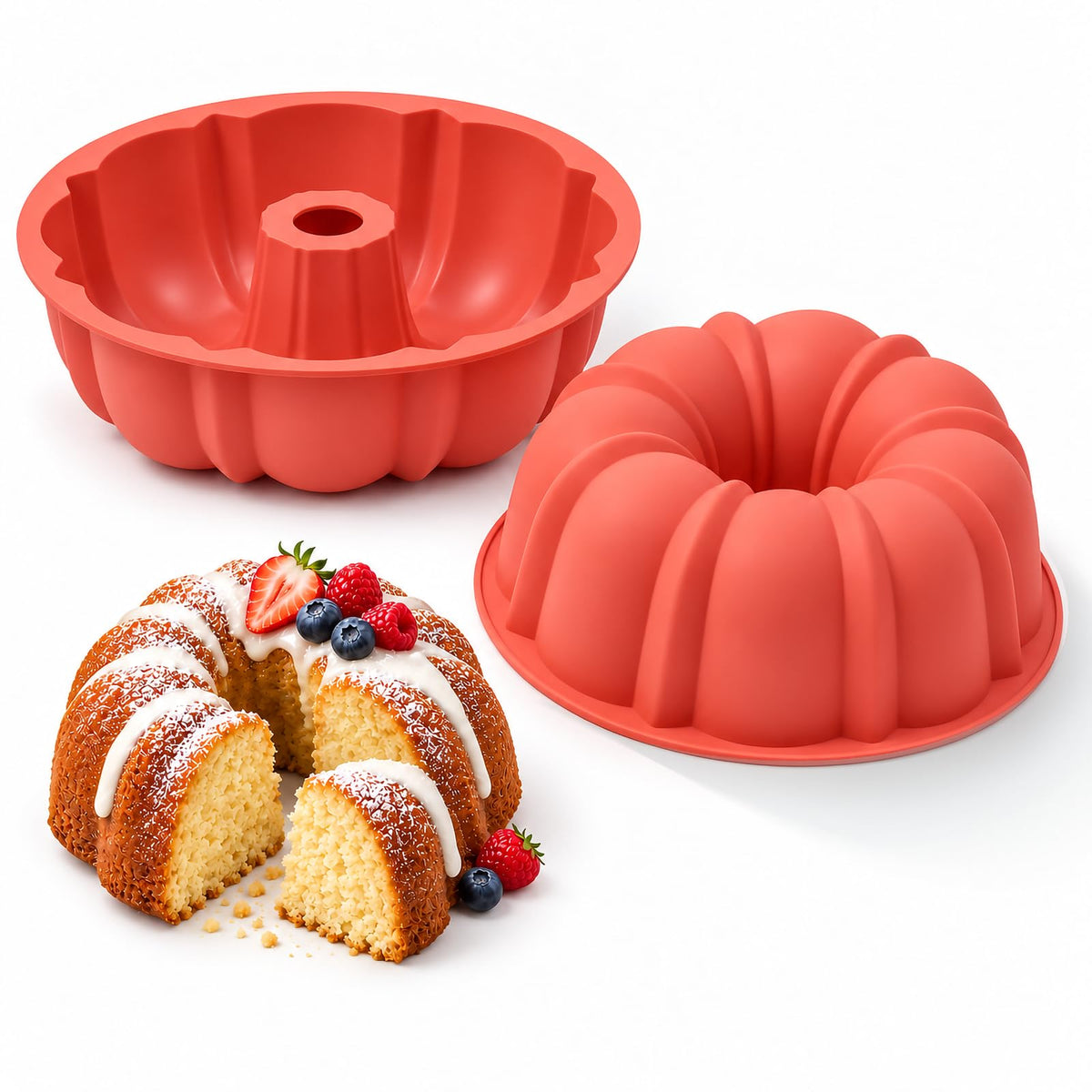 Vinino 10 Inch Silicone Cake Pans, Gelatin Dessert Molds, 2 Pack, Cream