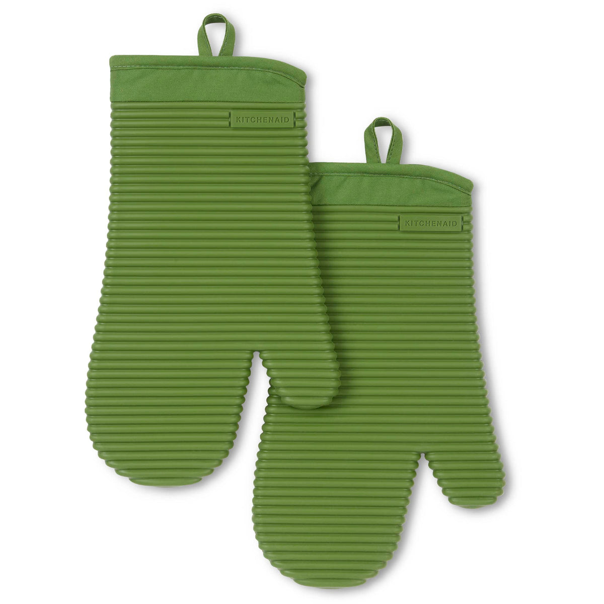 KITCHENAID Ribbed Soft Silicone Oven Mitt 2-Pack Set, 7.5"x13", Grey