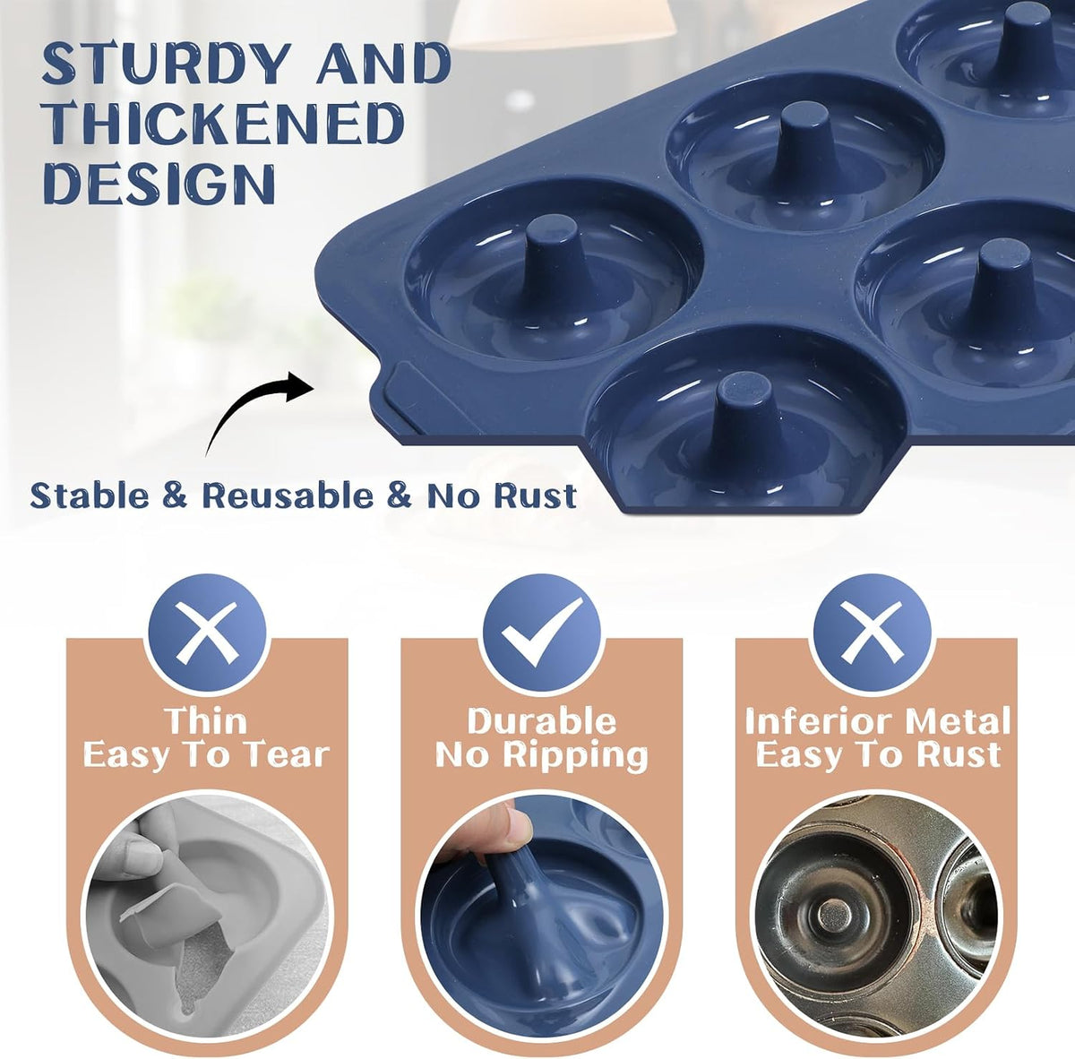 Nonstick Silicone Donut Pan: 3.5 Inch Doughnut Baking Mold with Frame