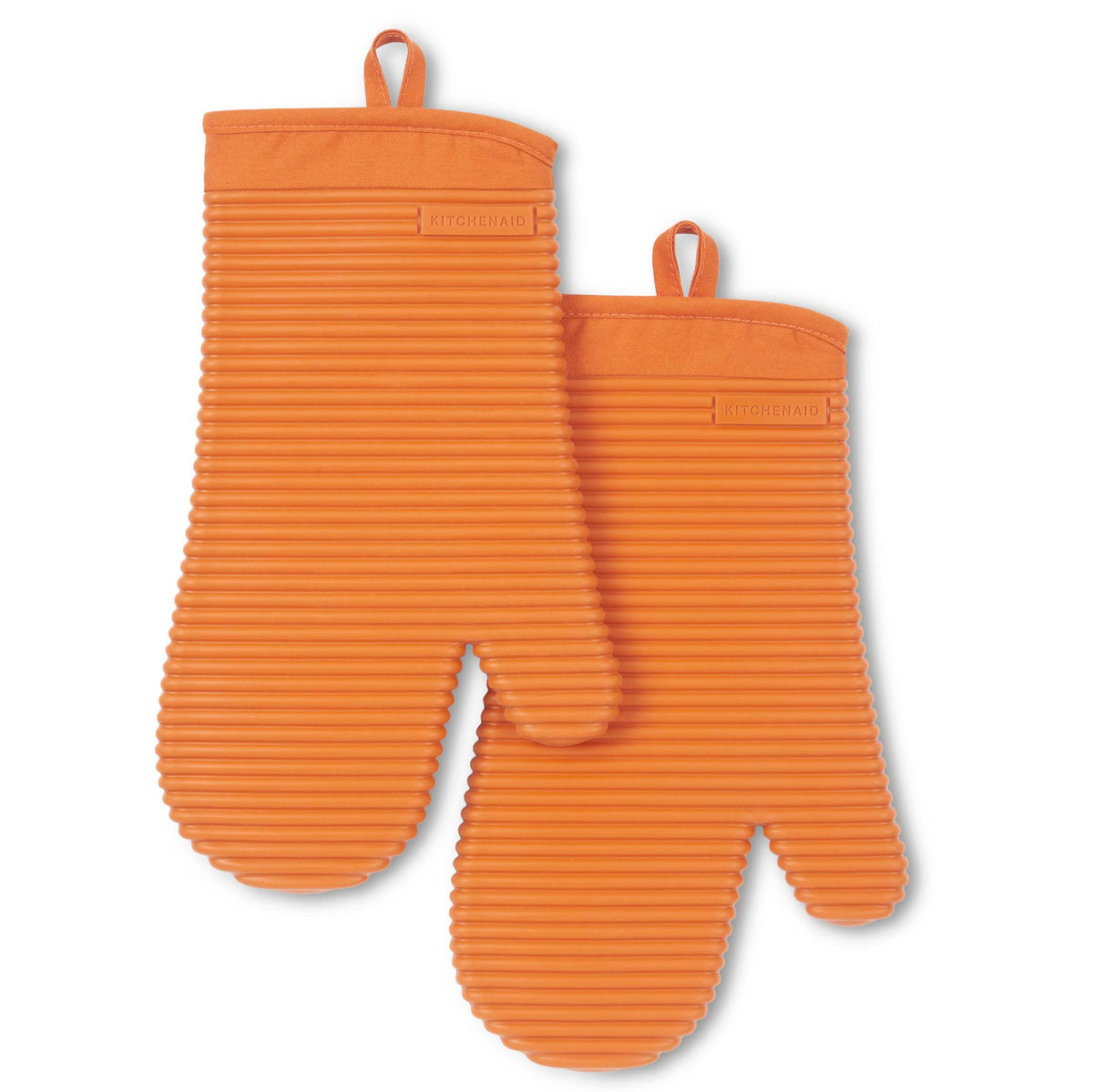 KITCHENAID Ribbed Soft Silicone Oven Mitt 2-Pack Set, Matte Black, 7.5"x13"