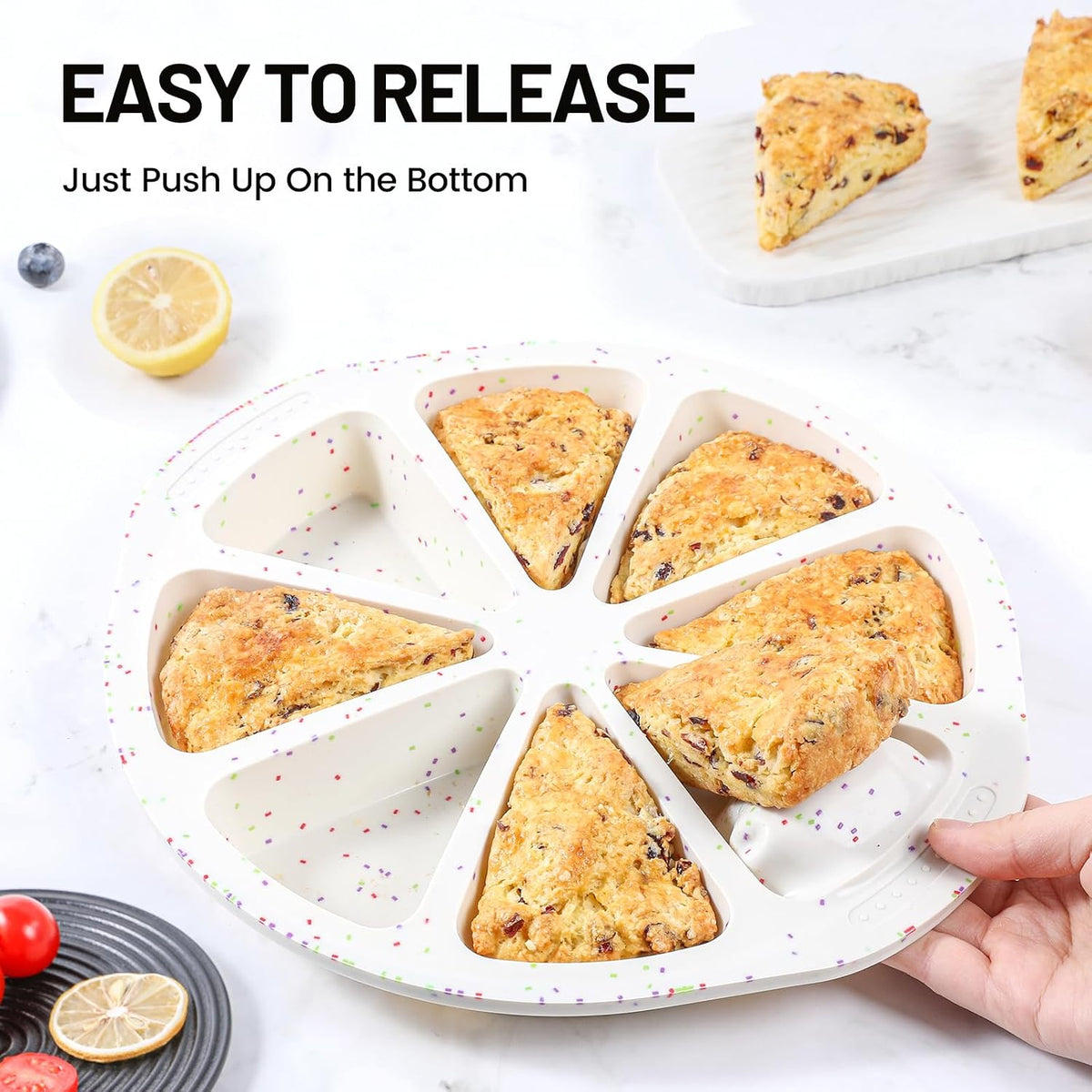 Vinino Silicone Scone Pan with Reinforce Frame, 8-Cavity Triangle Cake Mold