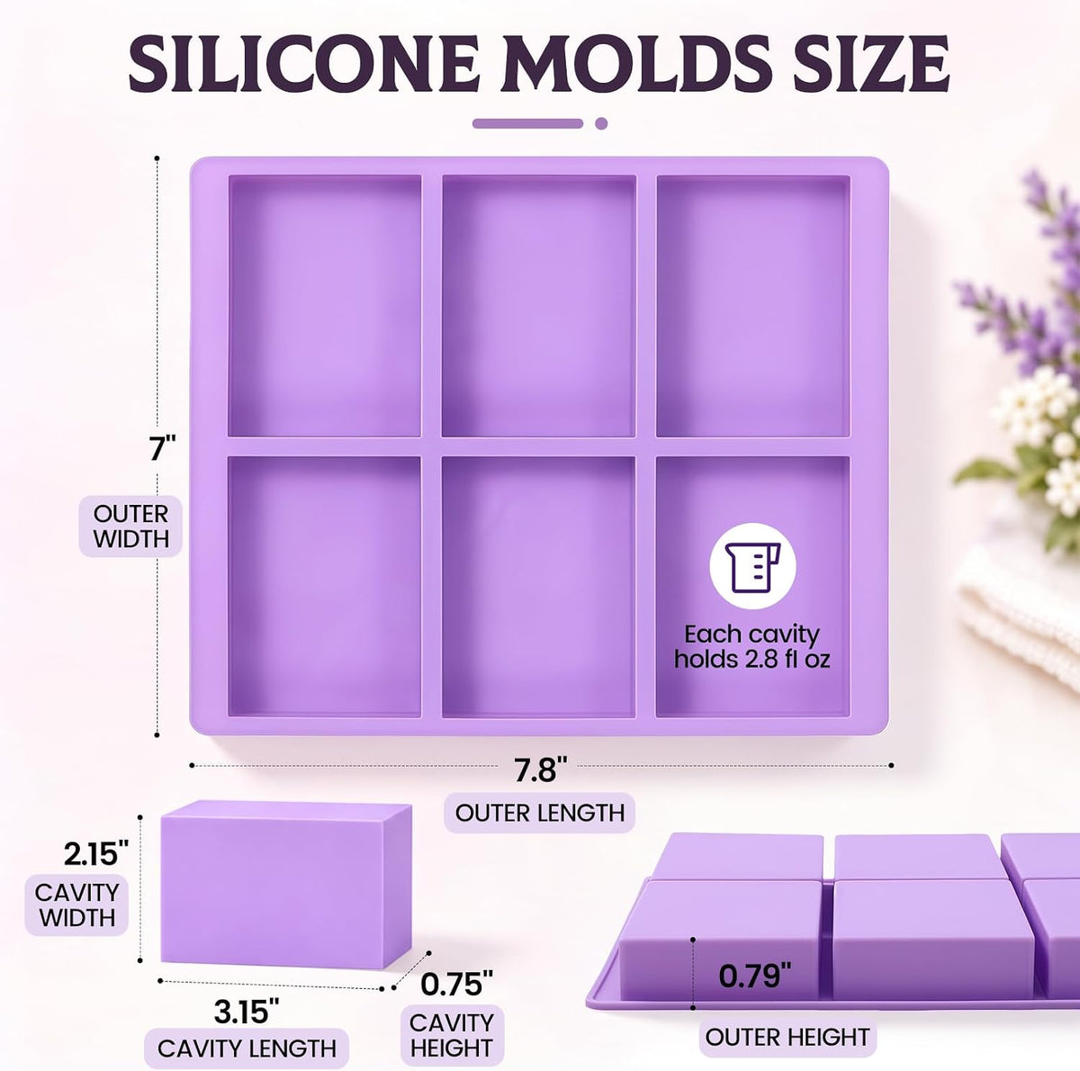 SJ Rectangle Soap Mold Set, 3-Pack 6-Cavity Silicone Soap Molds