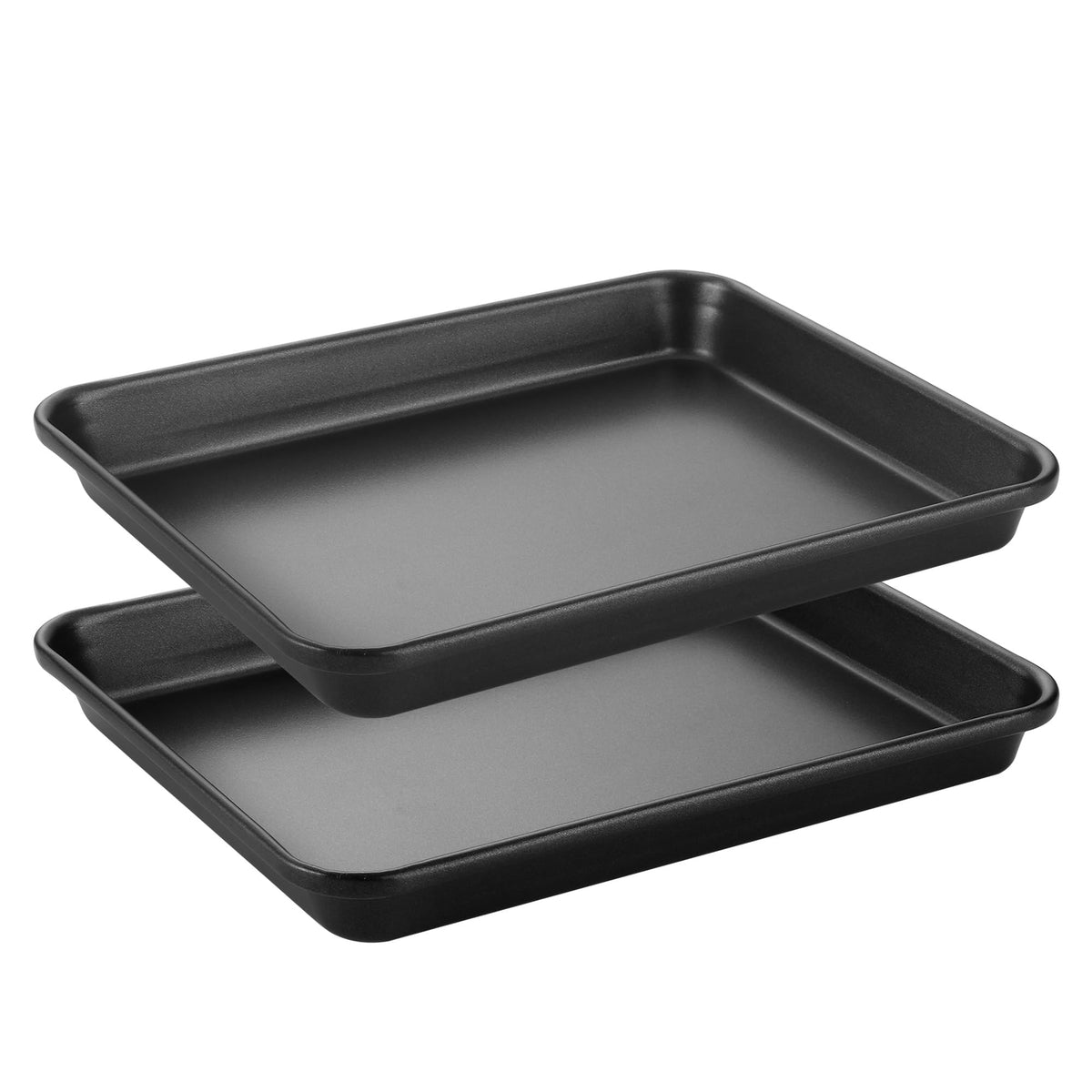 HONGBAKE 2 Pack 11 x 9 Inch Toaster Oven Pans and Trays, Small Baking Sheet Set for Cooking, Non-Stick Cookie Sheets, Heavy-Duty 0.8mm Thick, Easy to Clean, 1.26 Inch Deep, Gold