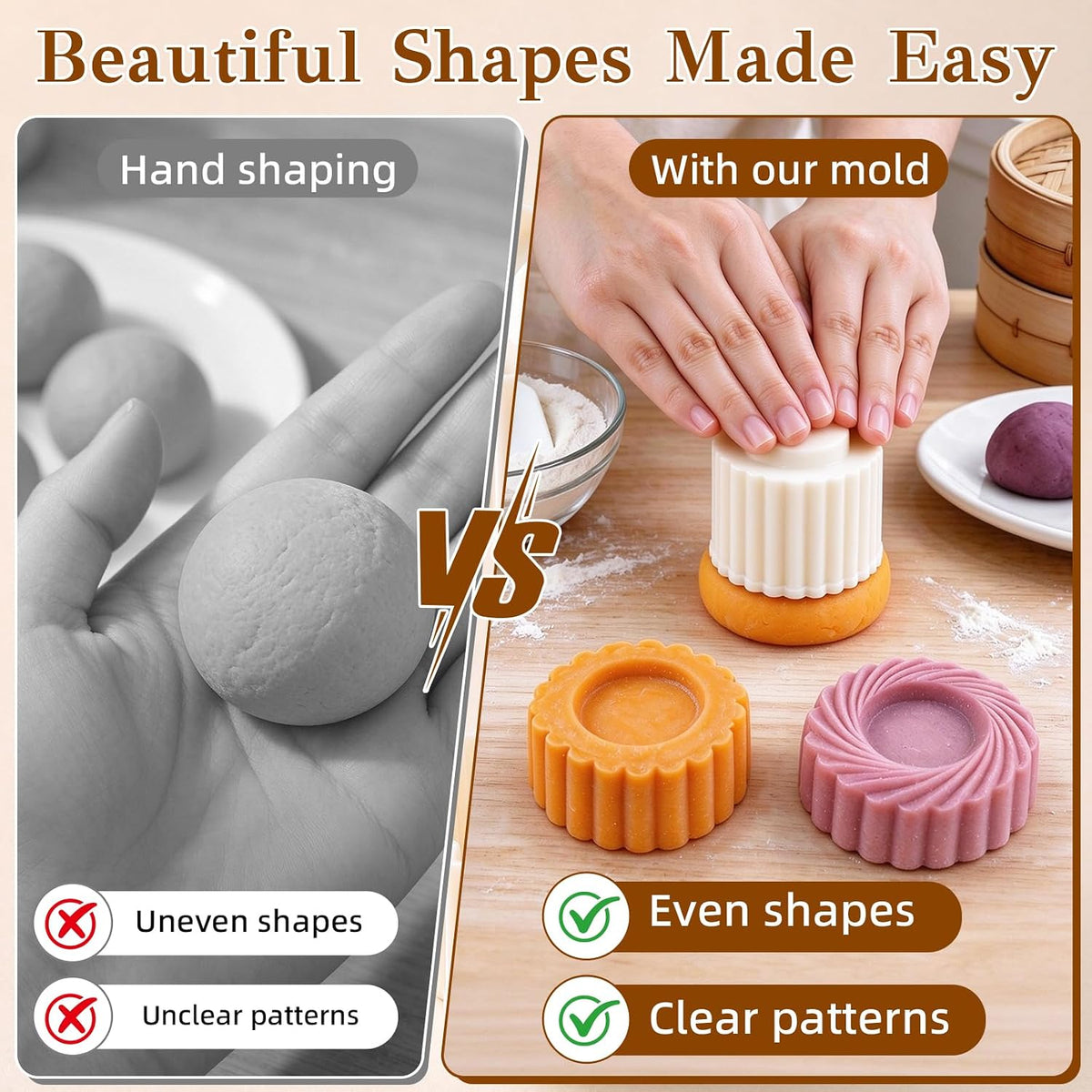 4 Pcs Sunflower Patterned Round Hand-Press Mooncake Mold Cookie Shaper