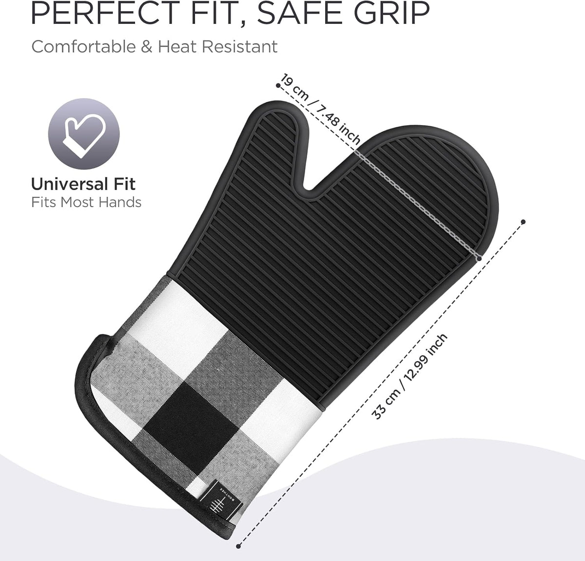 BONTHEE Silicone Oven Mitts Heat Resistant Kitchen Oven Gloves - Gingham