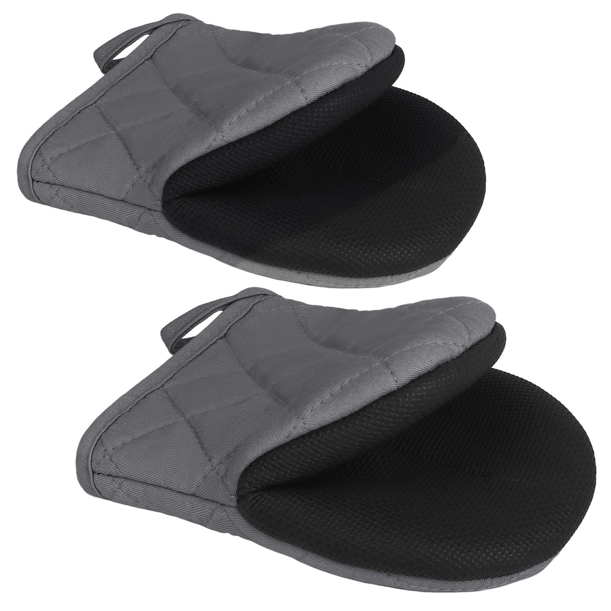 1 Pair Short Oven Mitts - Silicone Kitchen Oven Gloves High Heat Resistant 500℉, Mini Oven Mits with Non-Slip Grip Surfaces and Hanging Loop for BBQ, Baking, Cooking and Grilling (Black)
