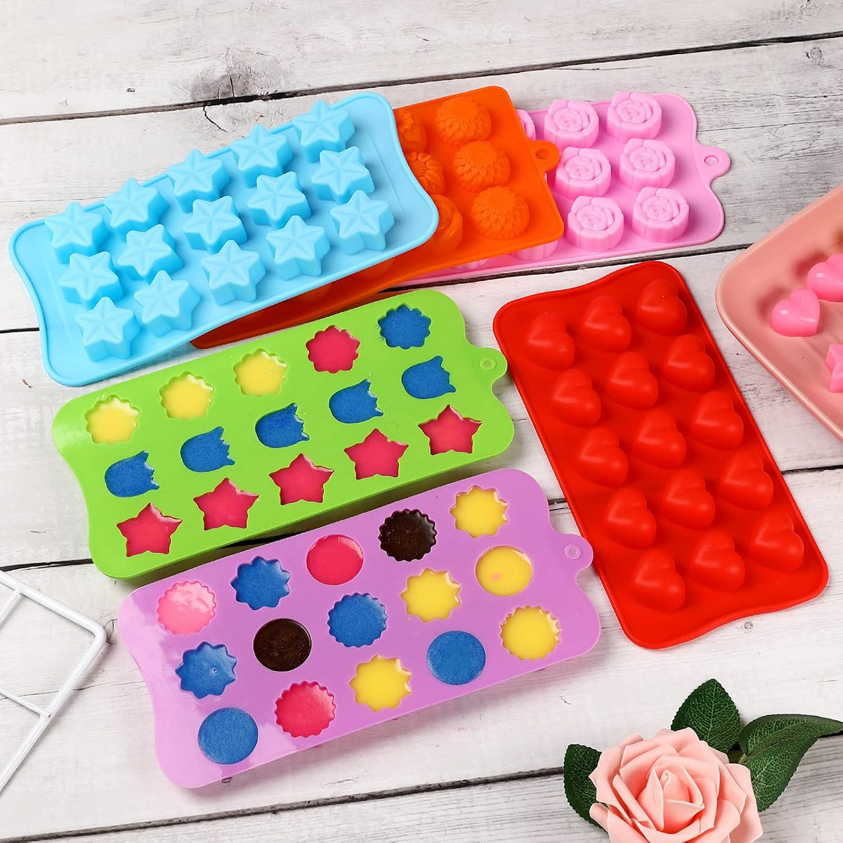 FIRETREESILVERFLOWER Flower Shape Chocolate Candy Molds Set, 6Pcs