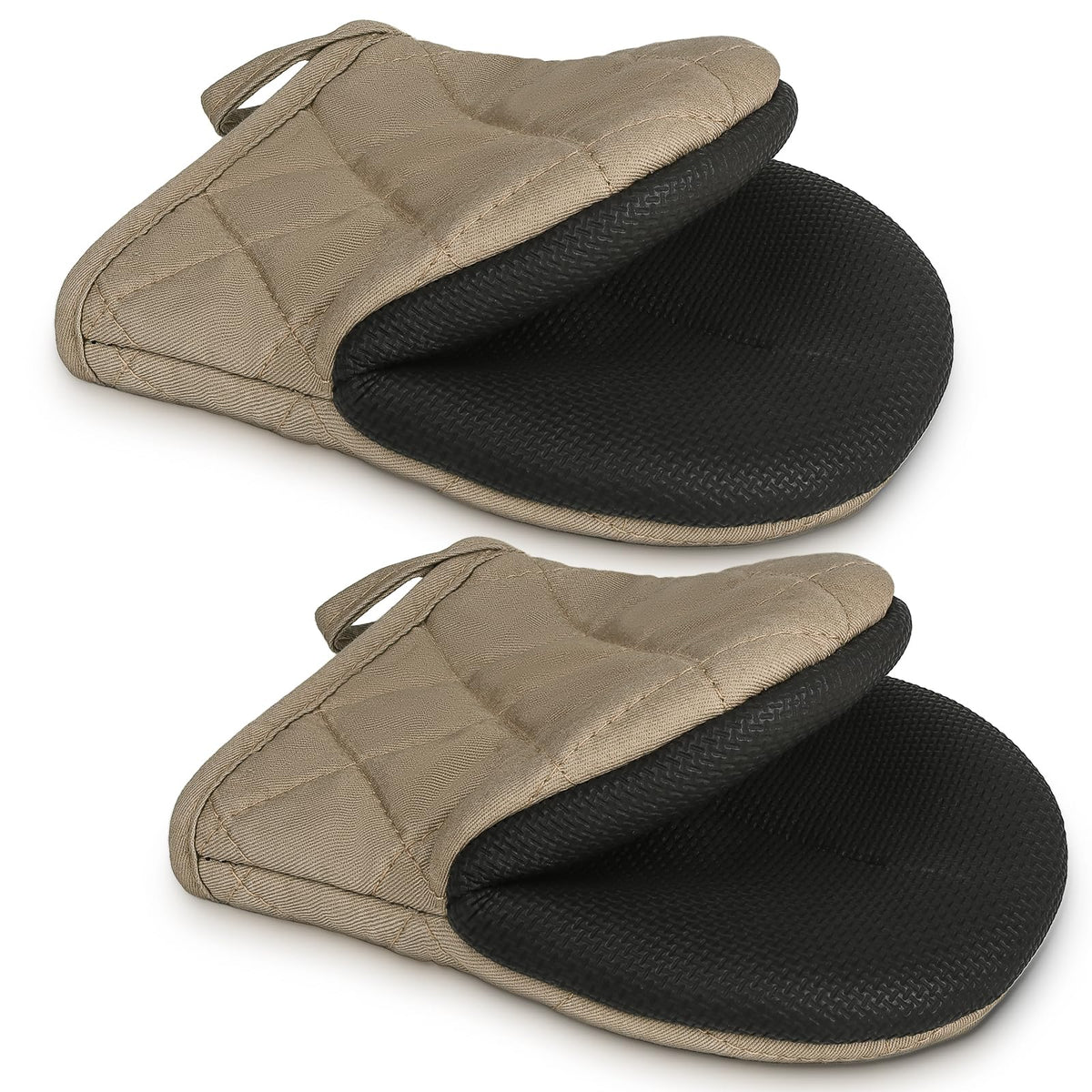 1 Pair Short Oven Mitts - Silicone Kitchen Oven Gloves High Heat Resistant 500℉, Mini Oven Mits with Non-Slip Grip Surfaces and Hanging Loop for BBQ, Baking, Cooking and Grilling (Black)