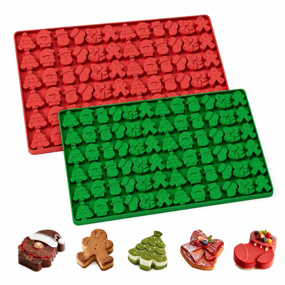 Christmas Silicone Molds, Large Size Xmas 3D Christmas Baking Mold with Scraper for Cakes, Handmade Soap, Chocolate, Jello, soap, Candy and Candles (Green)