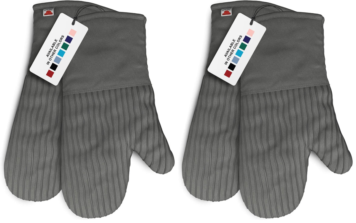 Silicone Oven Mitts - Gray Set of 2-12.5" - Heat Resistant to 536 F / 280 C Kitchen Gloves - Professional Grade Protection Hot Cooking Baking