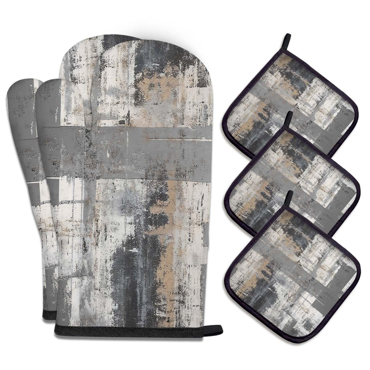 MCALK 5 Pcs Orange Oven Mitts and Pot Holders Sets, Beige Oven Gloves and Hot Pads for Kitchen Cooking, Abstract Modern Art Oven Mitt Potholder is Both Functional and Decorative