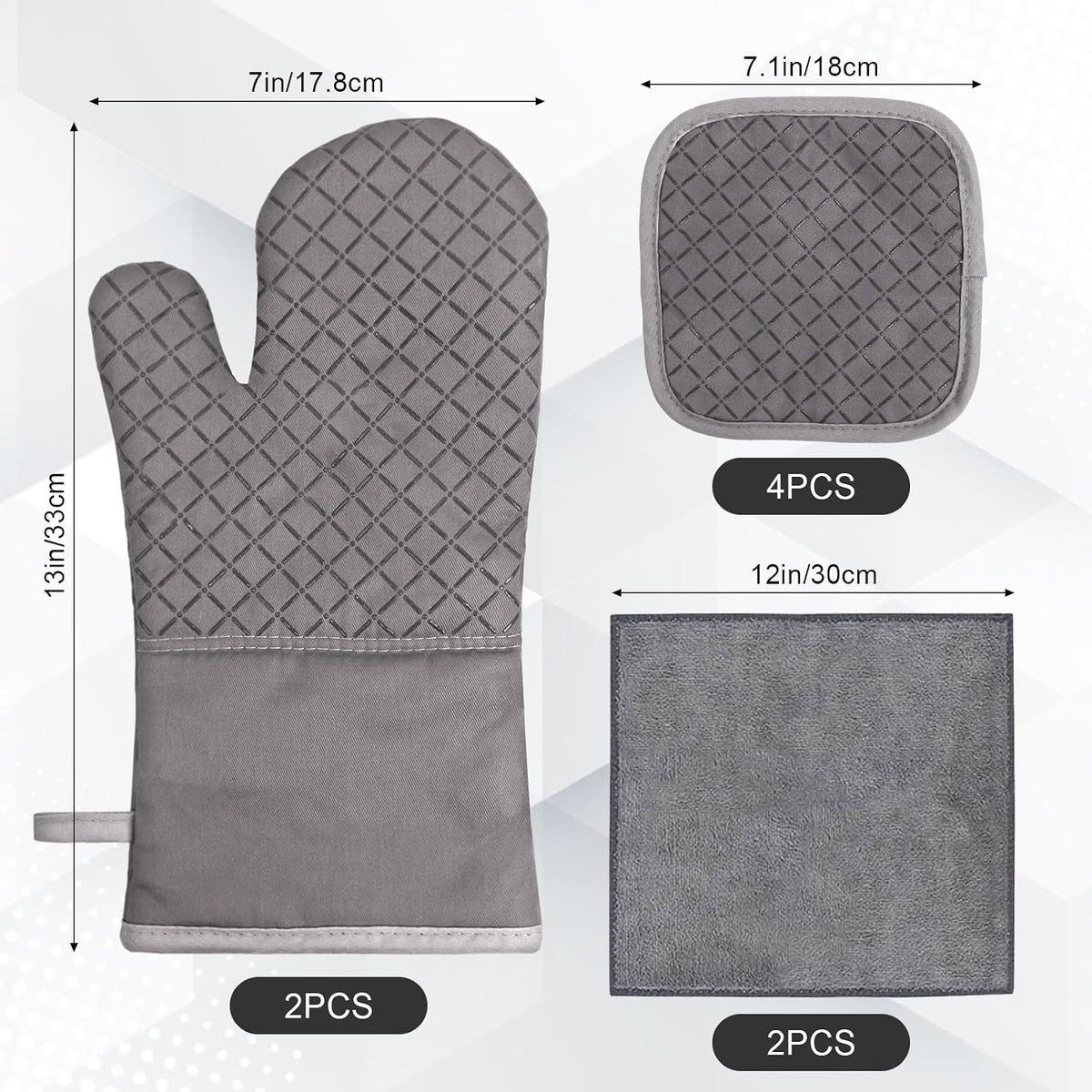 Oven Mitts and Pot Holders Set, 8 Piece Oven Gloves with Silicone Grip, Cotton Pot Holders and Kitchen Towels, Heat Resistant to 500°F, Machine Washable, Kitchen Set for Cooking, Baking