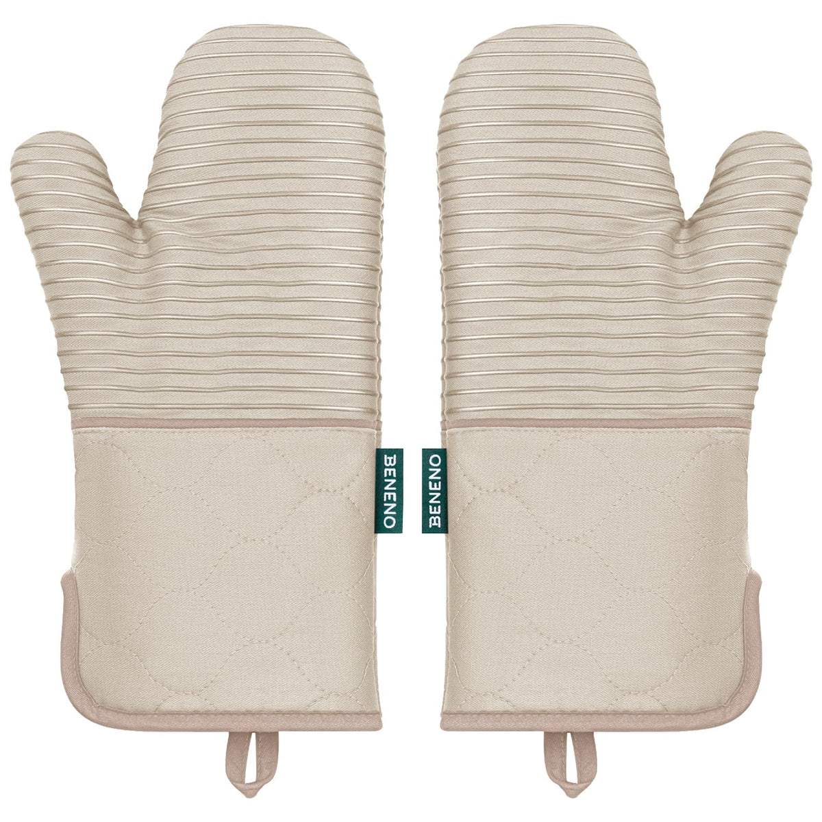 Beneno Heat Resistant 500°F Kitchen Oven Mitts 2-Pack, 7.5"x14.3", Gray