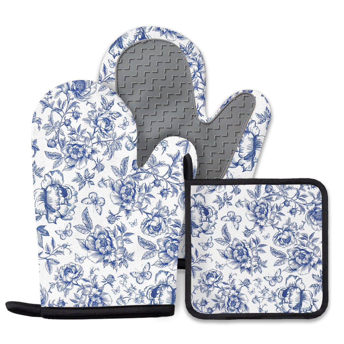 Black Cat Oven Mitts and Pot Holders Sets 3PCS, Cat Silicone Heat Resistant Oven Mitts Birthday Gifts for Cats Lover, Cute Cats Pot Holder Non-Slip Silicone Oven Gloves for Mom Wife Sister BFF