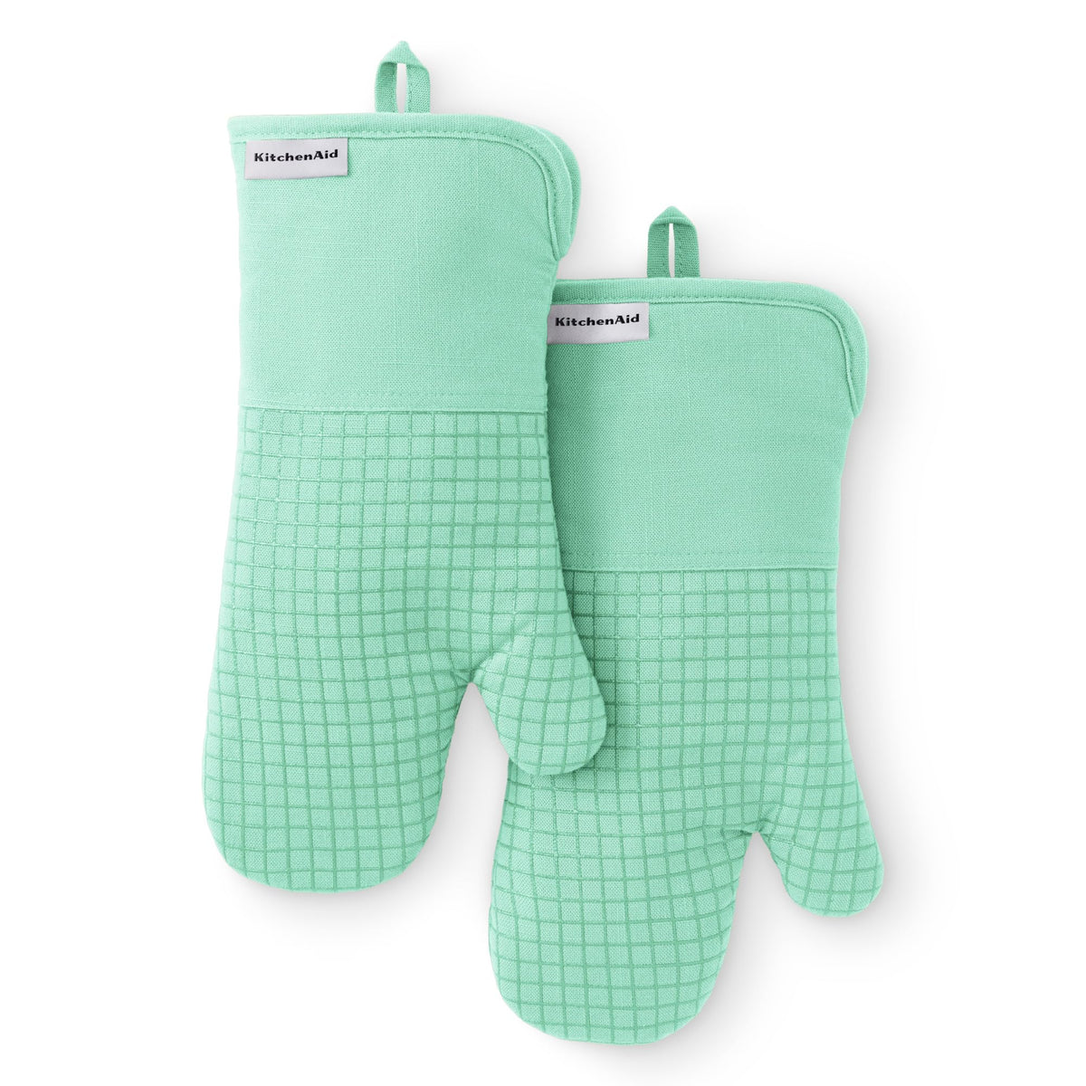 KITCHENAID Gourmet Series Gridlines Oven Mitts 2-Pack Set, Heat Resistant up to 600°F, Soft Silicone Grip, Magnetic Cuff, Ink Blue, 7"x14"