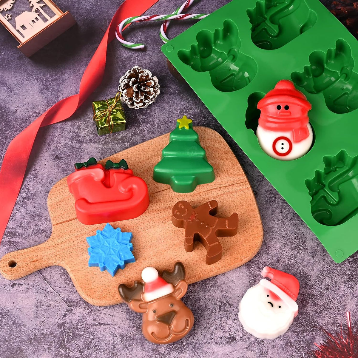 3 Pack Christmas Silicone Molds, Large Size Xmas Baking Mold, Soap Molds