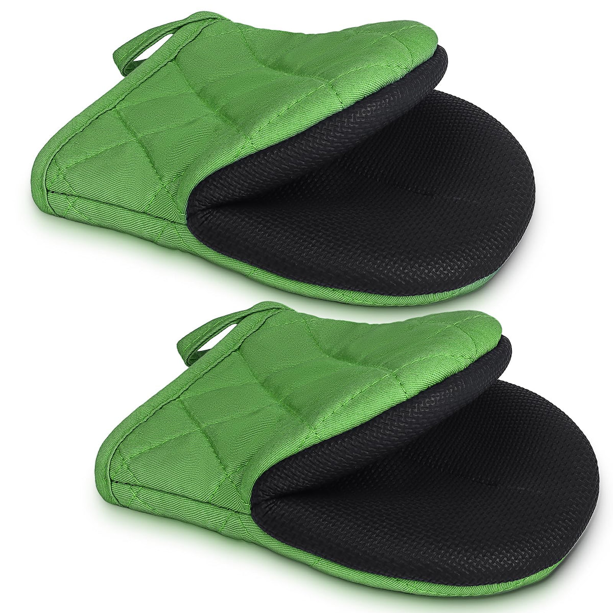 1 Pair Short Oven Mitts - Silicone Kitchen Oven Gloves High Heat Resistant 500℉, Mini Oven Mits with Non-Slip Grip Surfaces and Hanging Loop for BBQ, Baking, Cooking and Grilling (Black)