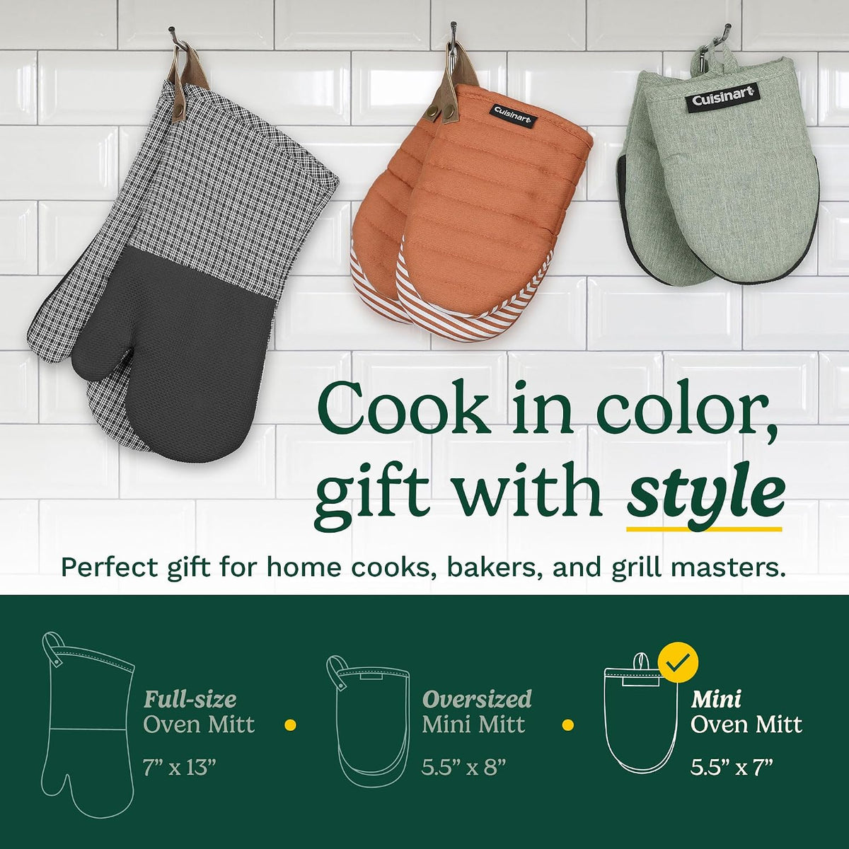 Cuisinart Mini Oven Mitts, 2-Pack, Neoprene Grip, Heat Resistant 350F