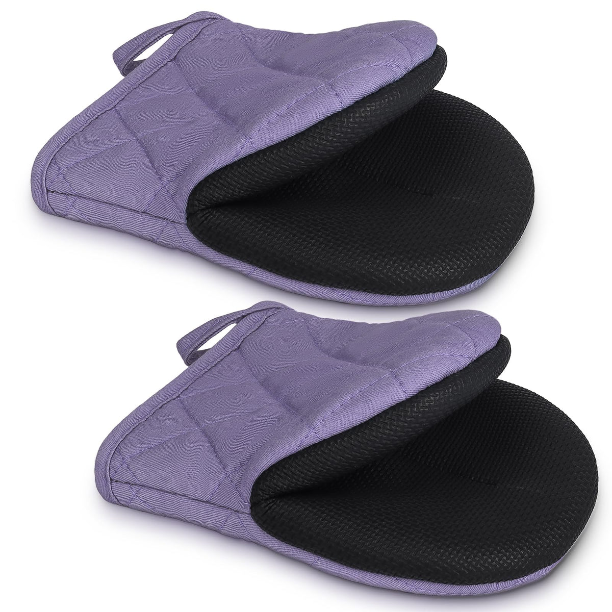 1 Pair Short Oven Mitts - Silicone Kitchen Oven Gloves High Heat Resistant 500℉, Mini Oven Mits with Non-Slip Grip Surfaces and Hanging Loop for BBQ, Baking, Cooking and Grilling (Black)