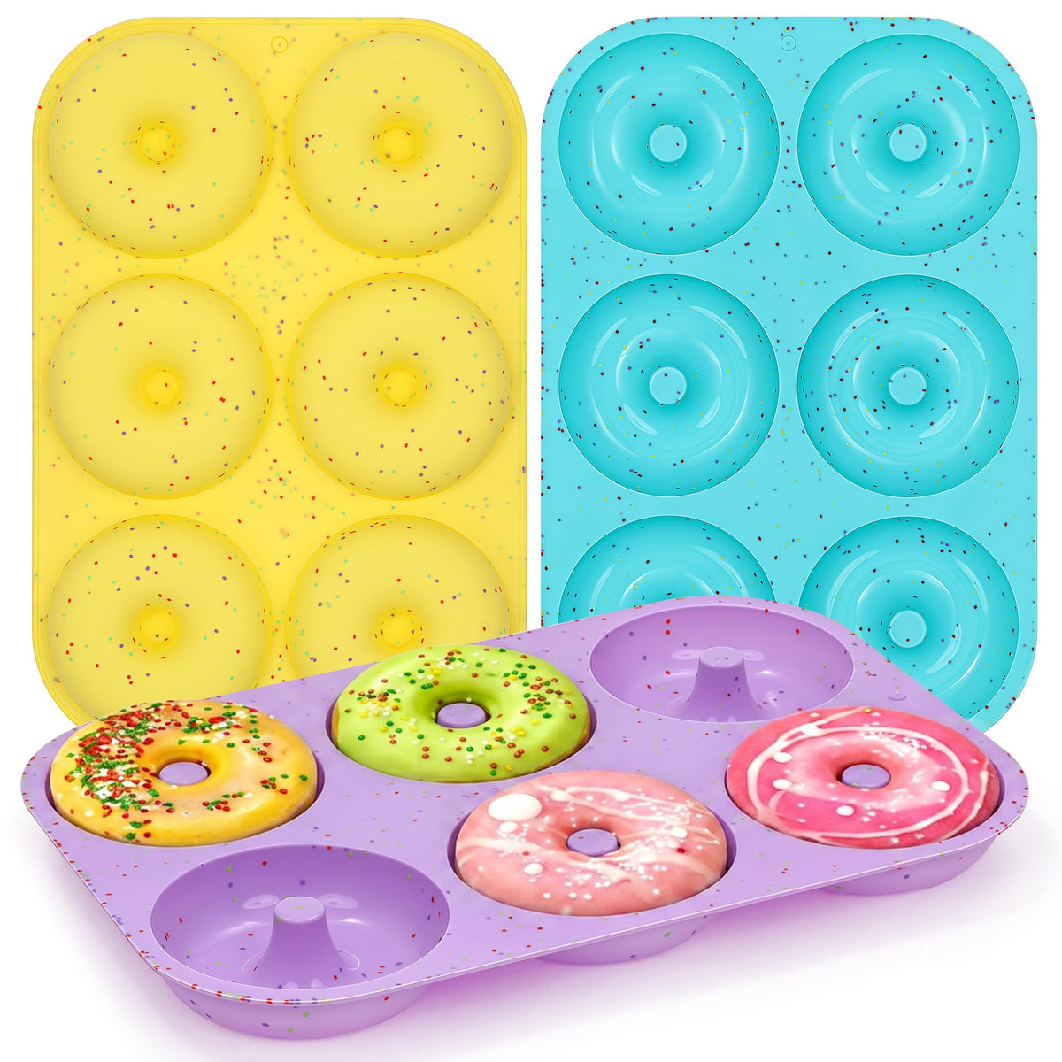 CAKETIME 3 Inch Silicone Donut Pan for Baking Nonstick Doughnut Mold(3 Pcs)