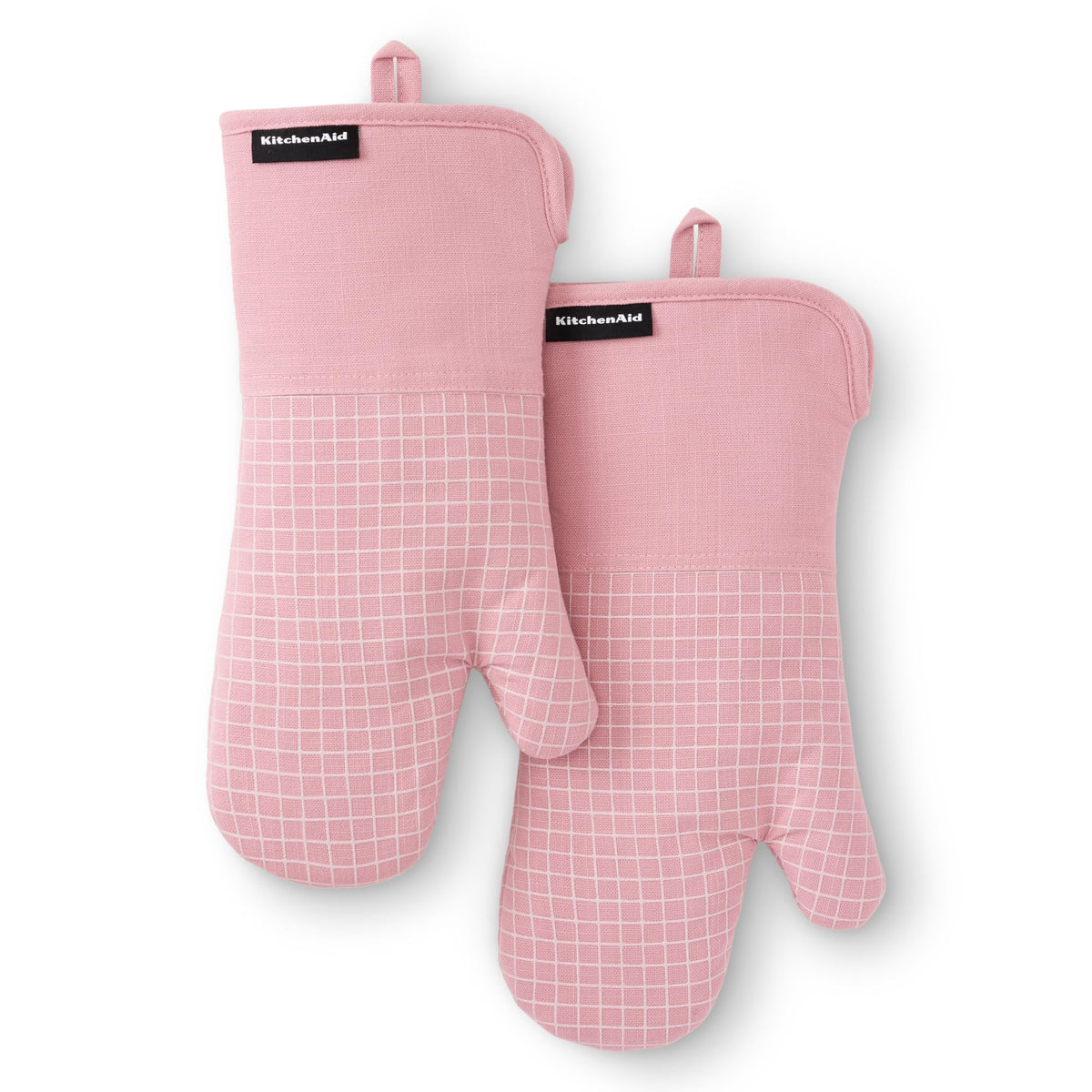 KITCHENAID Gourmet Series Gridlines Oven Mitts 2-Pack Set, Heat Resistant up to 600°F, Soft Silicone Grip, Magnetic Cuff, Ink Blue, 7"x14"