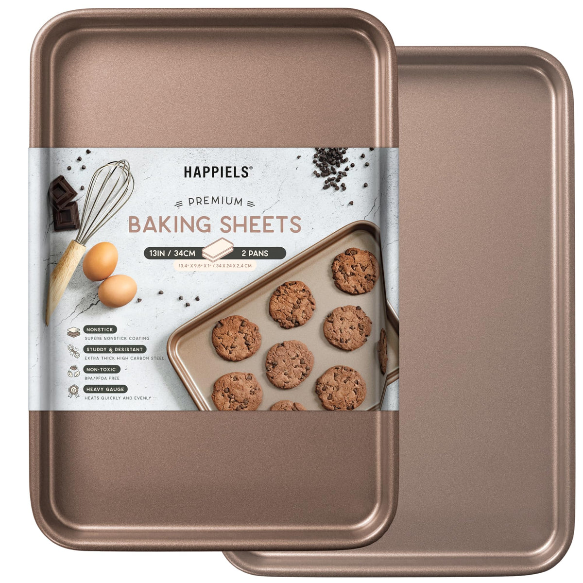 HAPPIELS 13 x 18 inch Nonstick Half Sheet Pan 2-Pack, PFOA & BPA Free