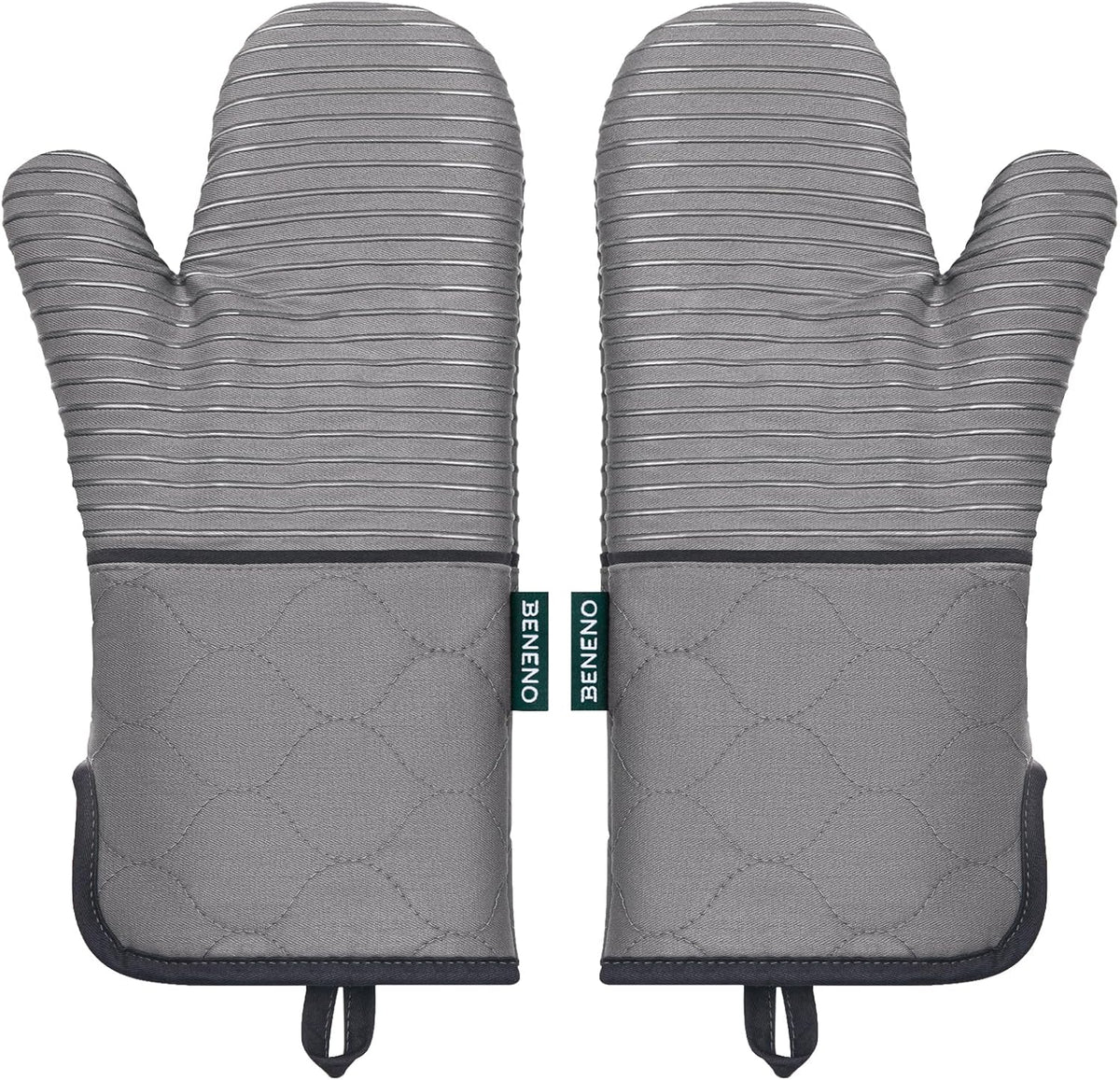Beneno Heat Resistant 500°F Kitchen Oven Mitts 2-Pack, 7.5"x14.3", Gray