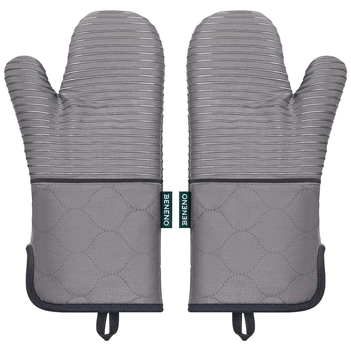 Beneno Heat Resistant 500°F Kitchen Oven Mitts 2-Pack, 7.5"x14.3", Gray