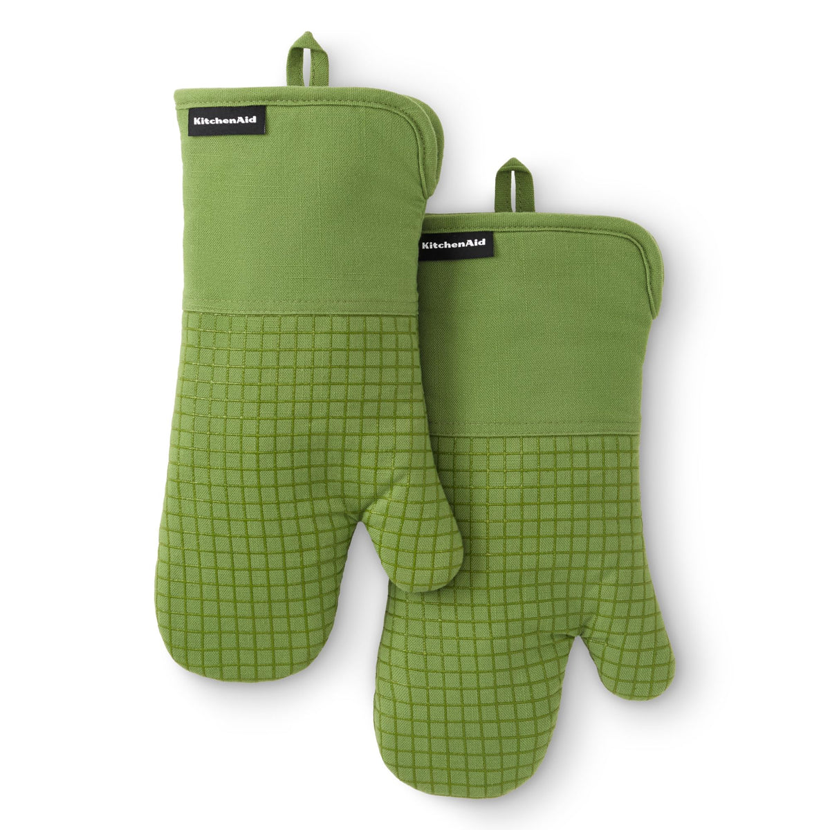 KITCHENAID Gourmet Series Gridlines Oven Mitts 2-Pack Set, Heat Resistant up to 600°F, Soft Silicone Grip, Magnetic Cuff, Ink Blue, 7"x14"