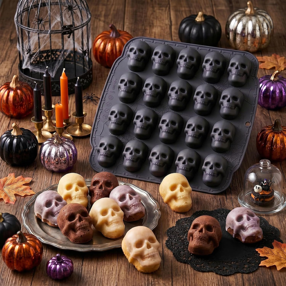 NiHome 20 Cavities Silicone Skull Mold for Baking Chocolates Making, Black