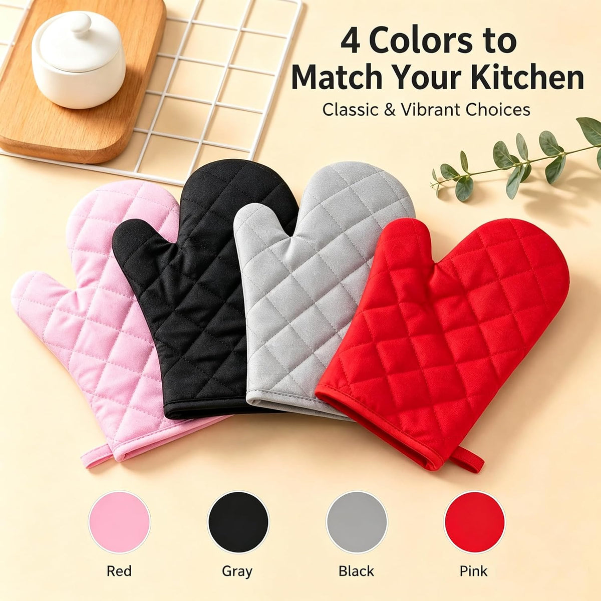 Oven Mitts 1 Pair, Heat Resistant Kitchen Gloves with Non-Slip Quilted Grip, Polyester & Cotton Blend, 11 x 6 Inch with Hanging Loop, for Baking Grilling BBQ Cooking, Gray