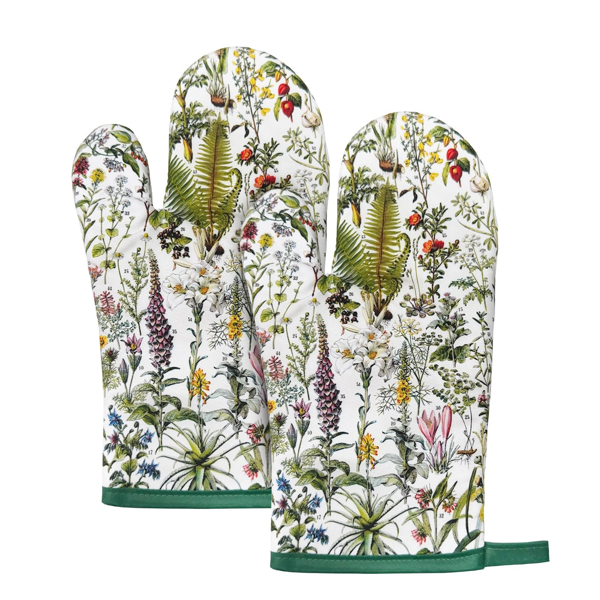 2Pcs Boho Floral Cotton Oven Mitts Heat Resistant Kitchen Gloves with Loop