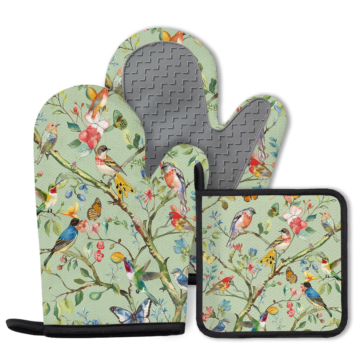 Black Cat Oven Mitts and Pot Holders Sets 3PCS, Cat Silicone Heat Resistant Oven Mitts Birthday Gifts for Cats Lover, Cute Cats Pot Holder Non-Slip Silicone Oven Gloves for Mom Wife Sister BFF