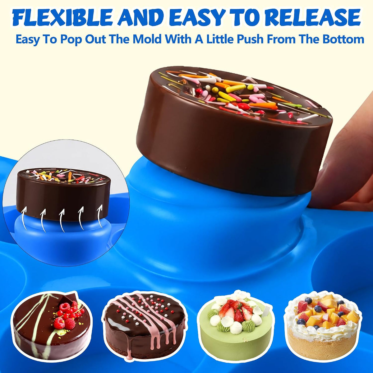 3Pcs Chocolate Cover Cookie Silicone Molds, 12-Cavity Round Cylinder Silicone Chocolate Cover Cookie Mold, Non-Stick Baking Mold for Mini Cakes, Jelly