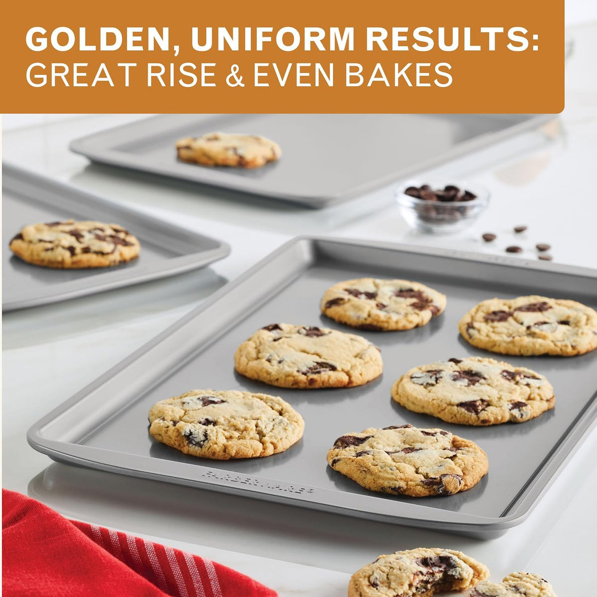 Farberware Nonstick Bakeware 3-Piece Cookie Pan Set for Baking, Gray