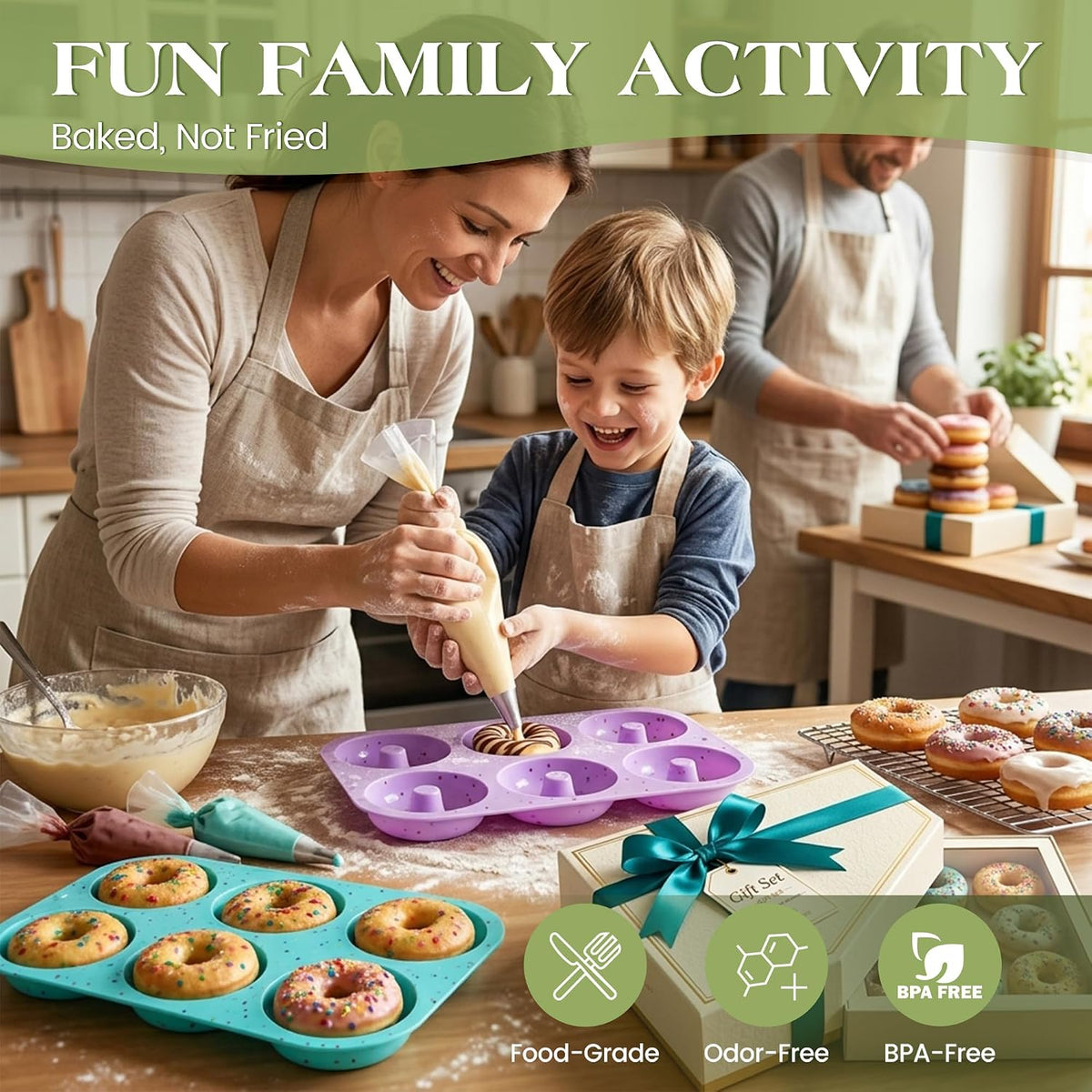CAKETIME 3 Inch Silicone Donut Pan for Baking Nonstick Doughnut Mold(3 Pcs)