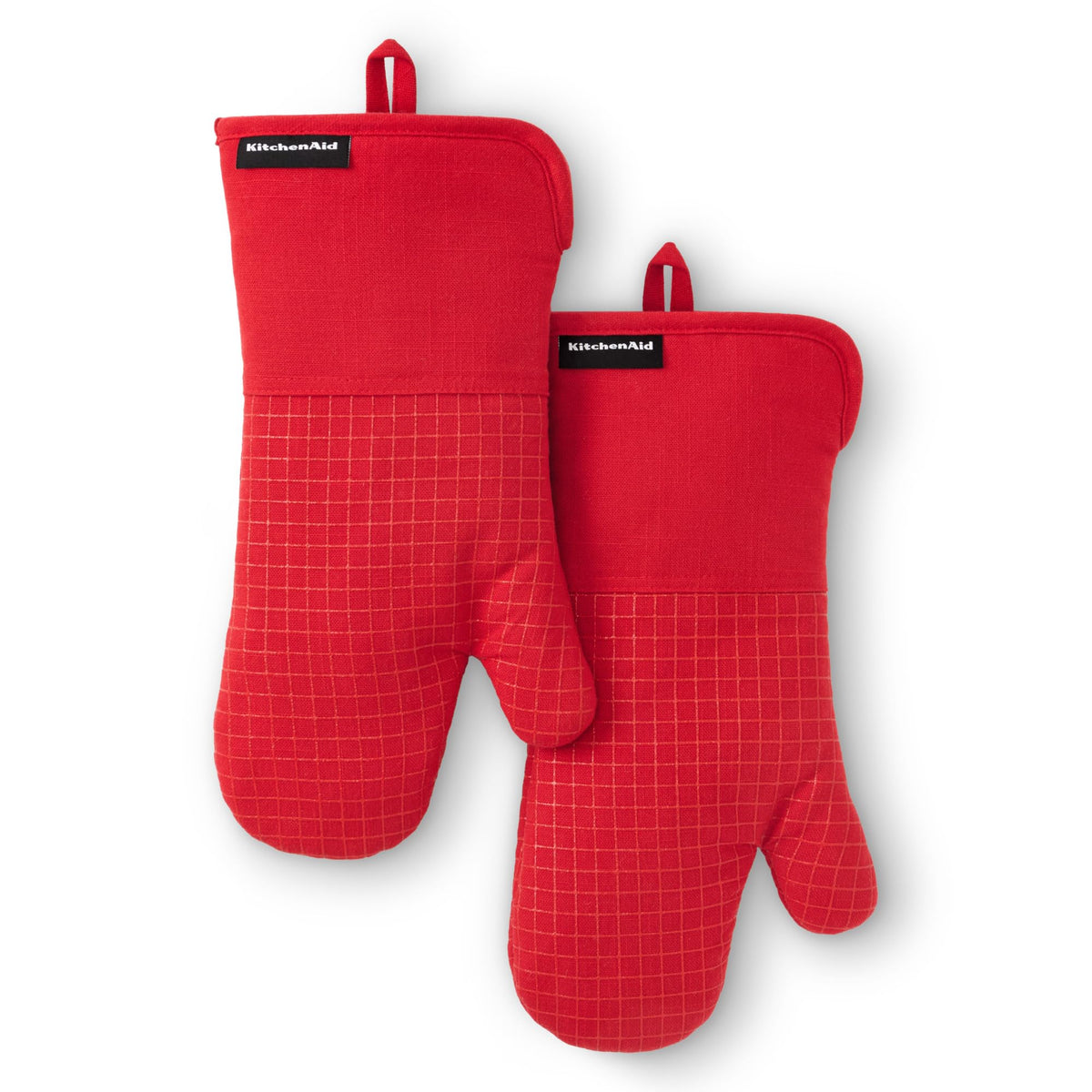 KITCHENAID Gourmet Series Gridlines Oven Mitts 2-Pack Set, Heat Resistant up to 600°F, Soft Silicone Grip, Magnetic Cuff, Ink Blue, 7"x14"