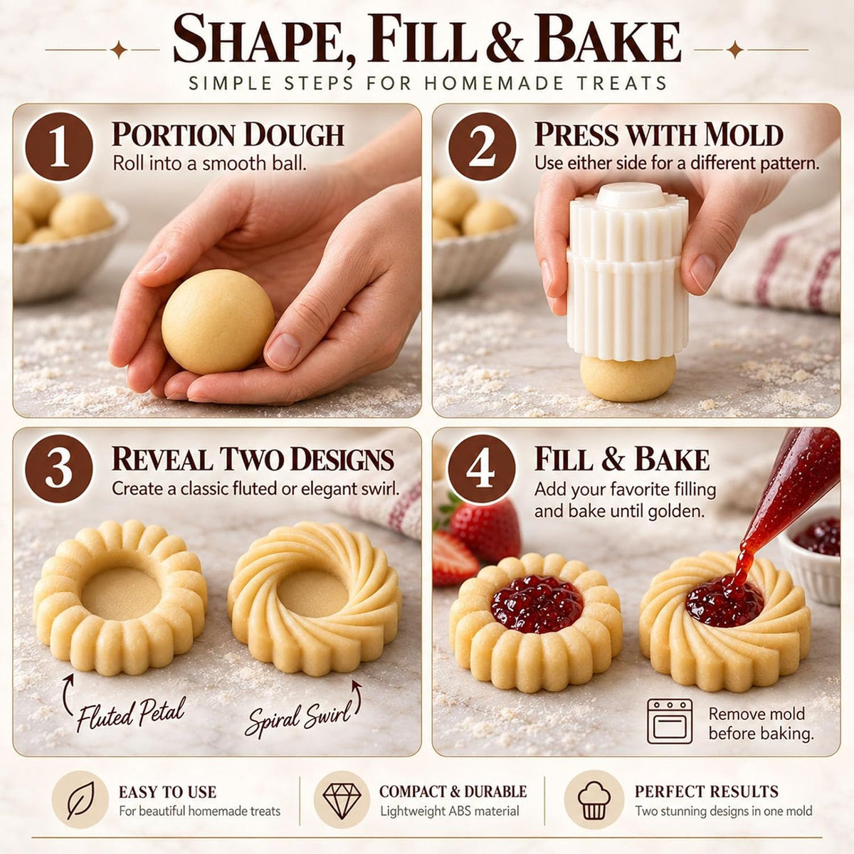 Sunflower Patterned Round Hand-Press Mooncake Double Ended Pastry Mold