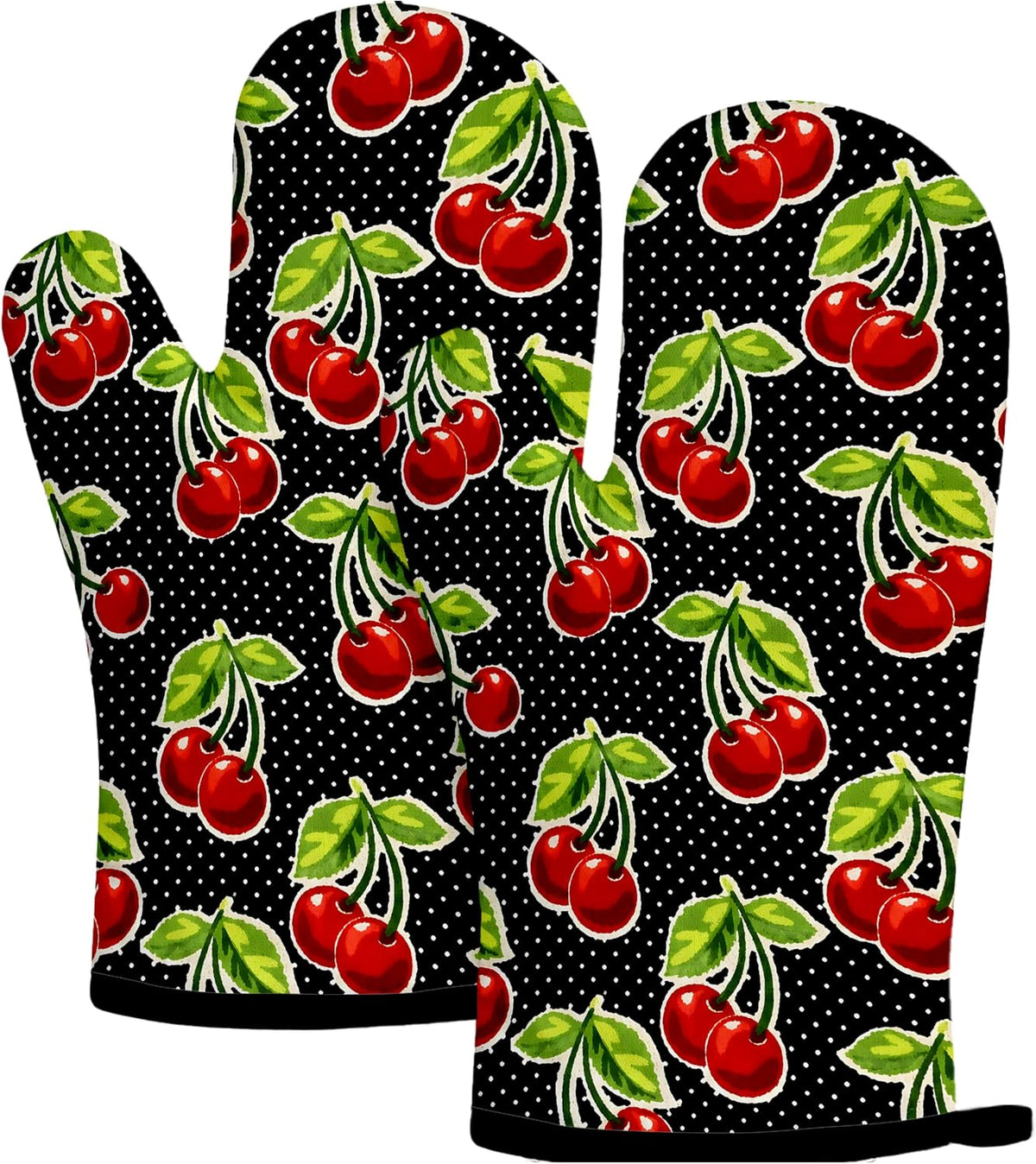 Retro Cherry Oven Mitts, Red Cherries and Polka Dots, Set of 2