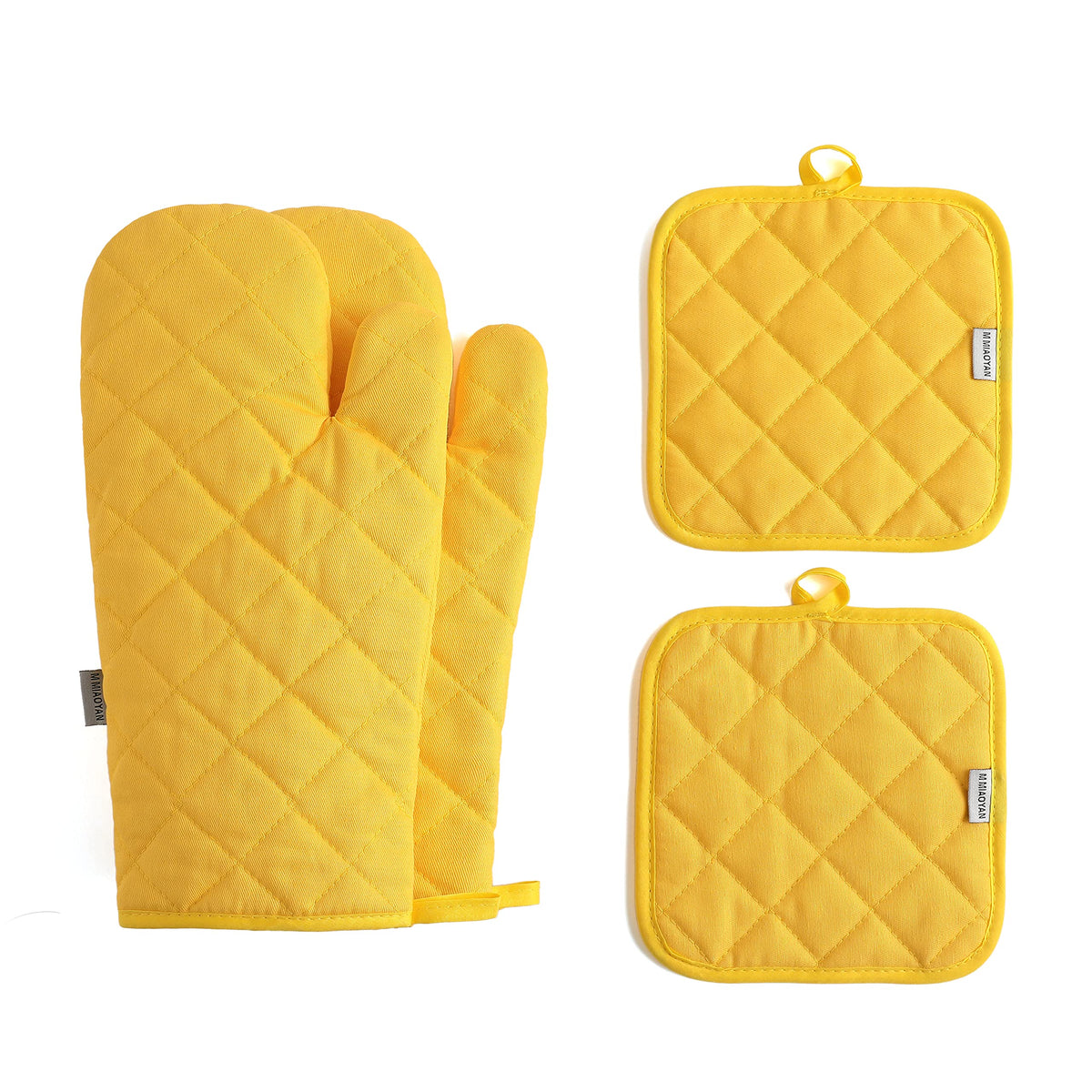 Oven Mitts and Pot Holders 4 pcs Set,High Heat Resistant 500 Degree Extra Thicken Long Kitchen Cotton Oven Glove for Cooking (12 Inch,Green)