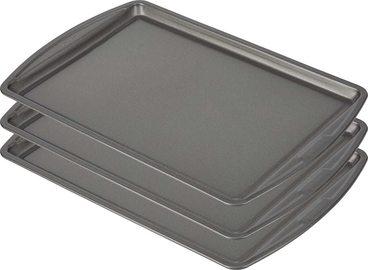 GoodCook Everyday Baking Sheet Set Nonstick Carbon Steel Standard-Sized Cookie Sheets for Even Baking, Bakeware Set Includes 3 Pans with Scratch-Resistant Finish, 13x9-Inch, Gray