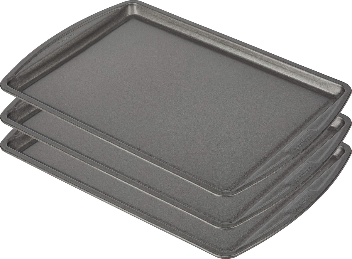 GoodCook Everyday Baking Sheet Set Nonstick Carbon Steel Standard-Sized Cookie Sheets for Even Baking, Bakeware Set Includes 3 Pans with Scratch-Resistant Finish, 13x9-Inch, Gray