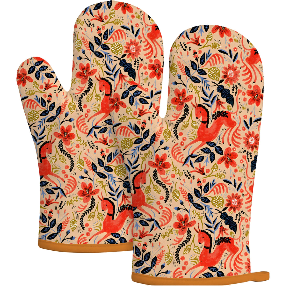 Retro Cherry Oven Mitts, Red Cherries and Polka Dots, Set of 2