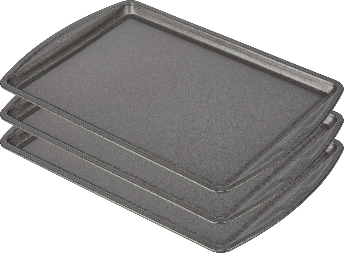 GoodCook Everyday Baking Sheet Set Nonstick Carbon Steel Standard-Sized Cookie Sheets for Even Baking, Bakeware Set Includes 3 Pans with Scratch-Resistant Finish, 13x9-Inch, Gray