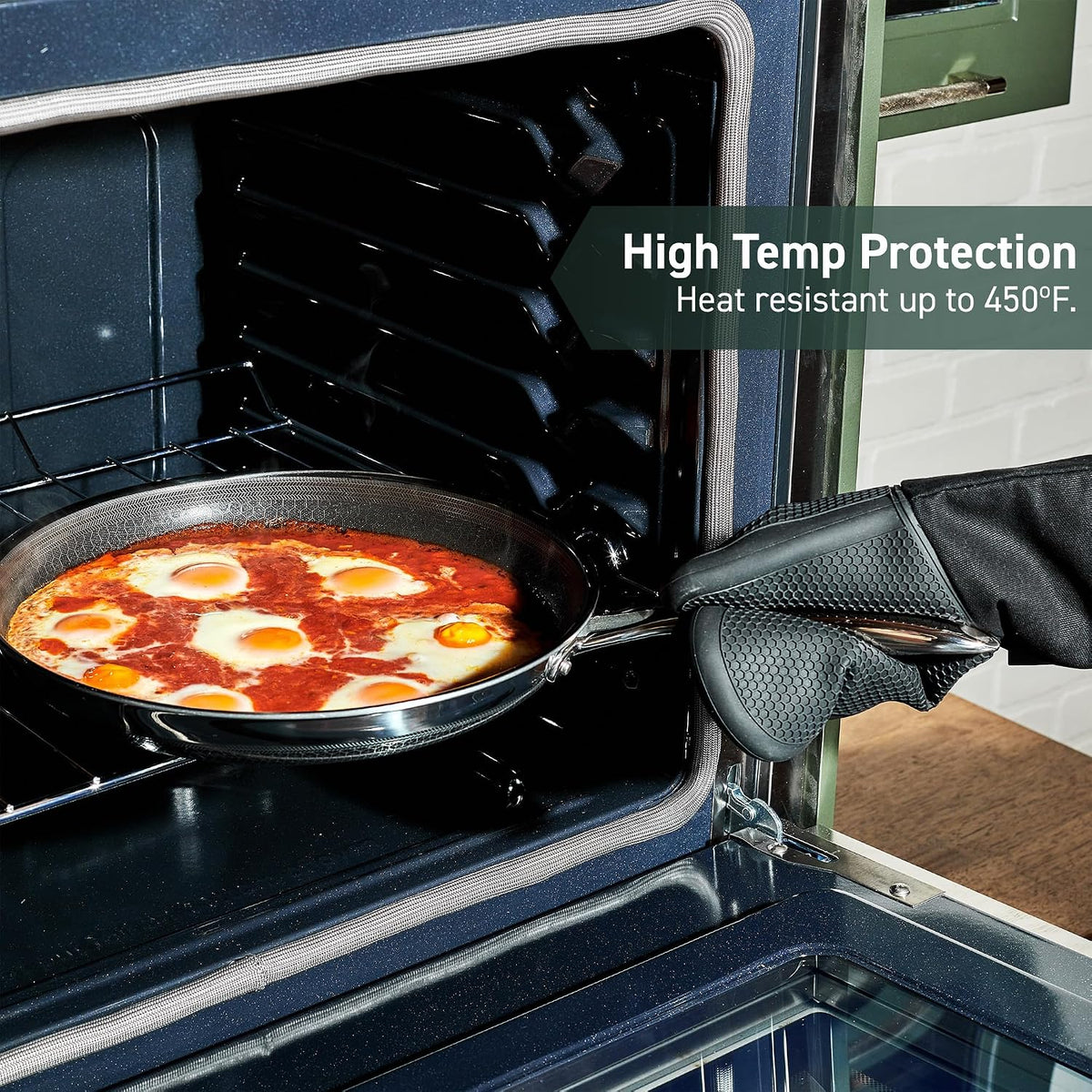 HexClad Black Set of 2 Silicone Oven Mitts, Heat Resistant to 500ºF