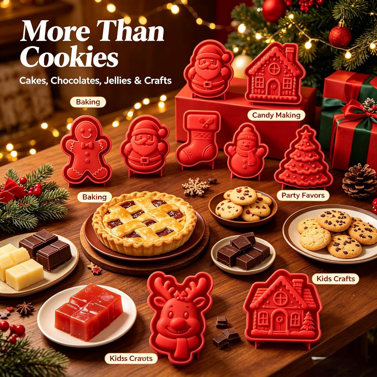 Christmas Mini Pie Molds Set of 9, Gingerbread Man Santa Claus House Stocking Shapes, Hand‑Held Small Pie Moulds for Christmas Baking, Holiday Pastry Dough Press Cutter